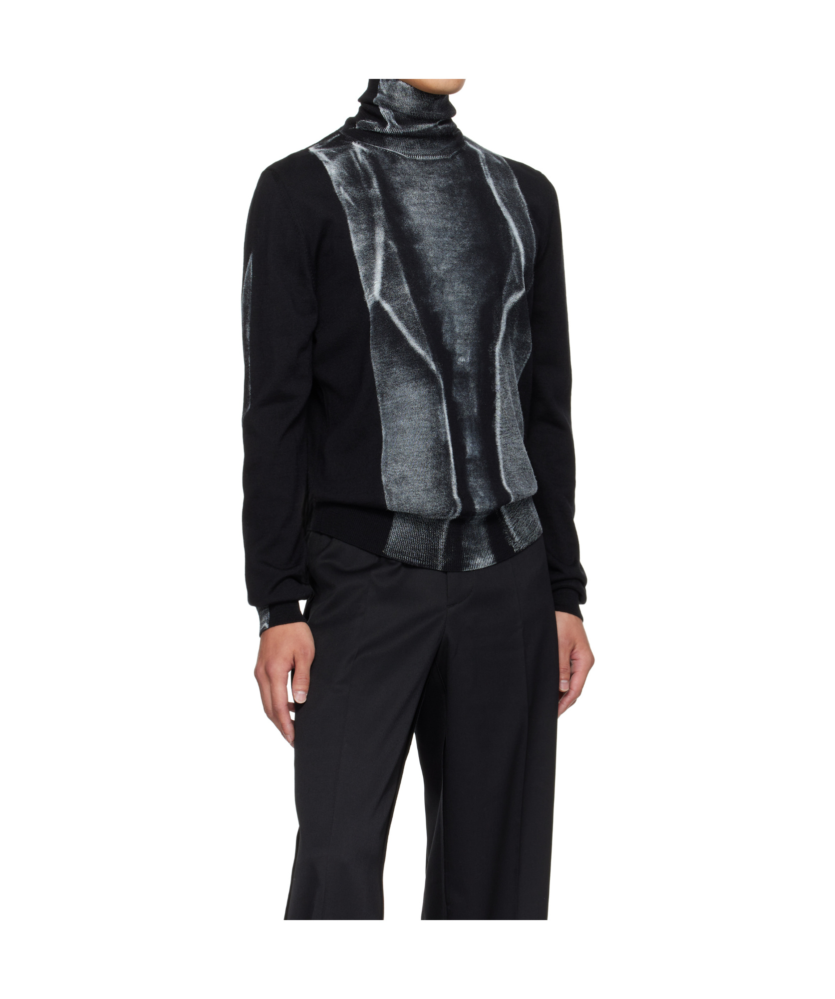 Mm6 Maison Margiela Black Folded Printed 14 Gauge Sweater In Black