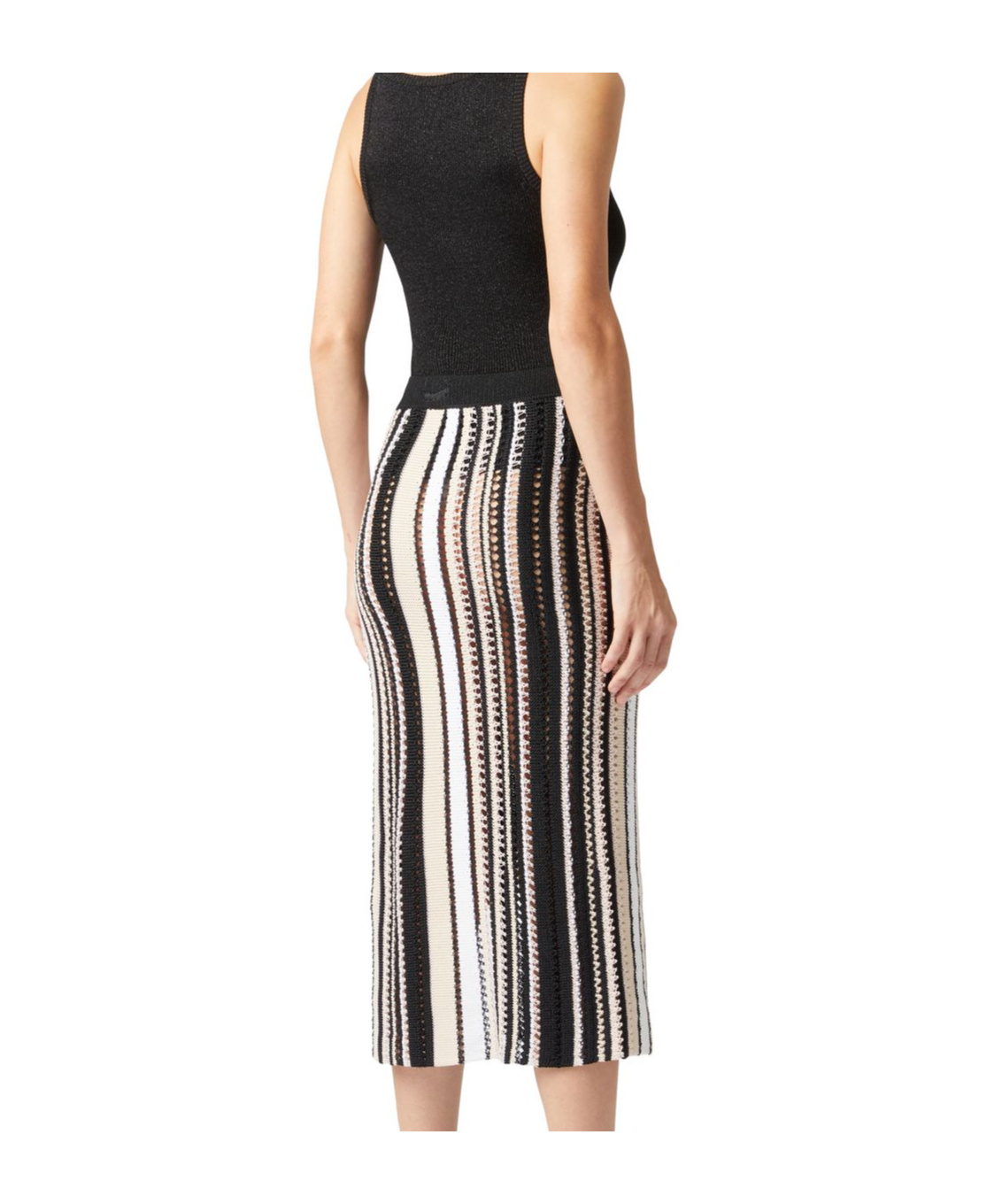 Missoni Striped Crochet Midi Skirt With Side Buttoning In Multi-color