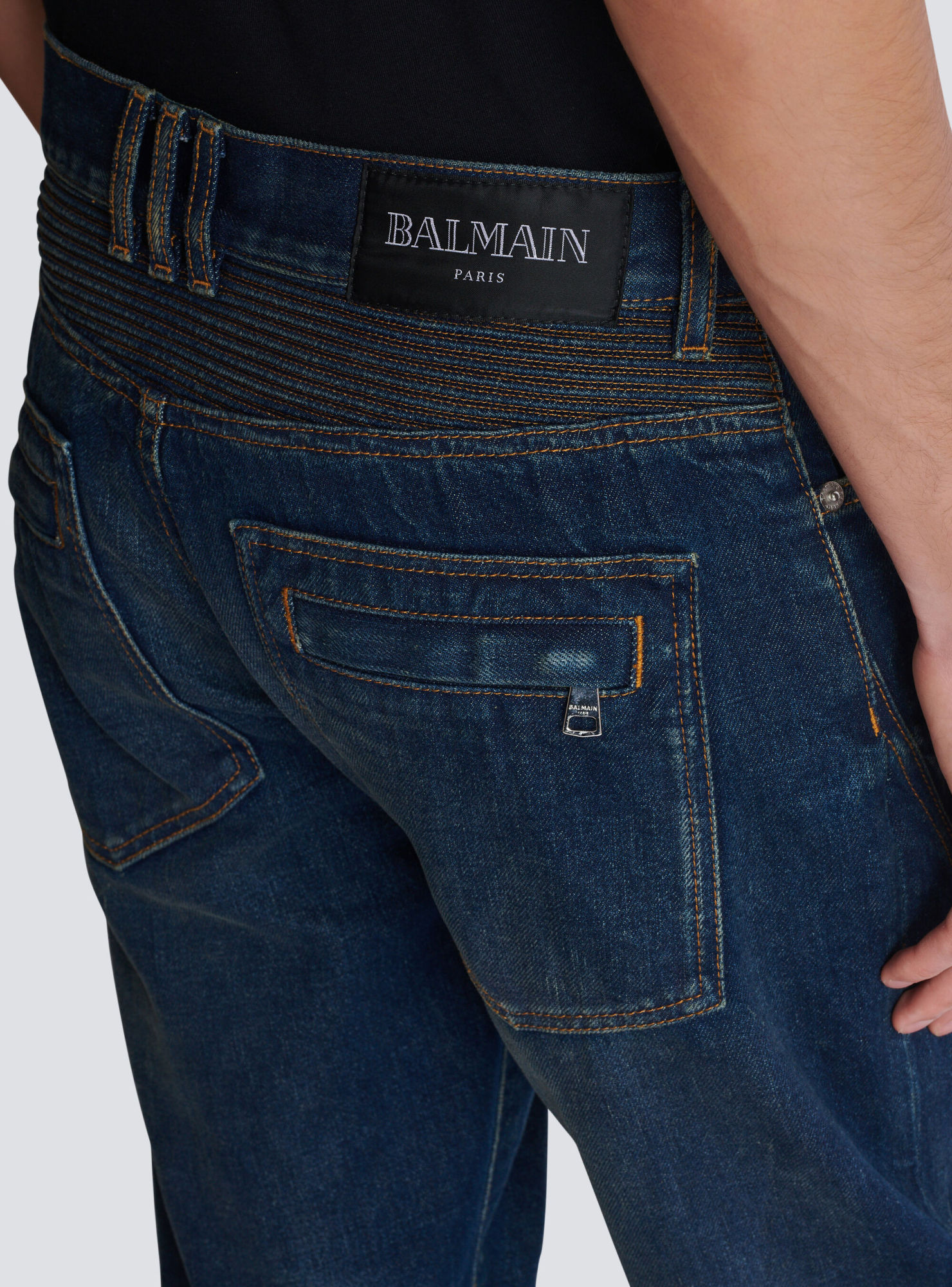 Balmain Denim Biker Jeans In Blue