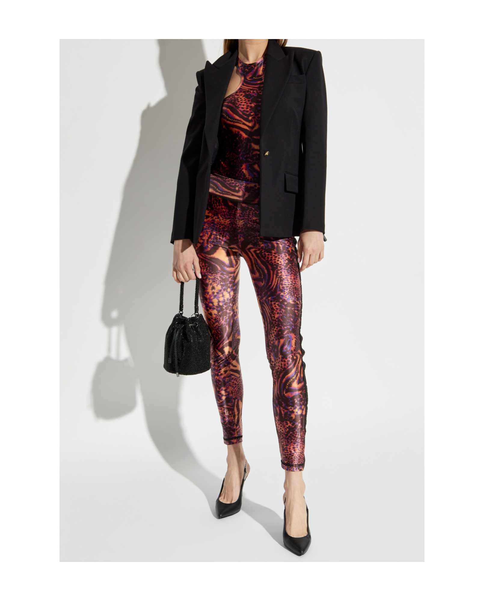Versace Jeans Elastic Waist Tights In Brown