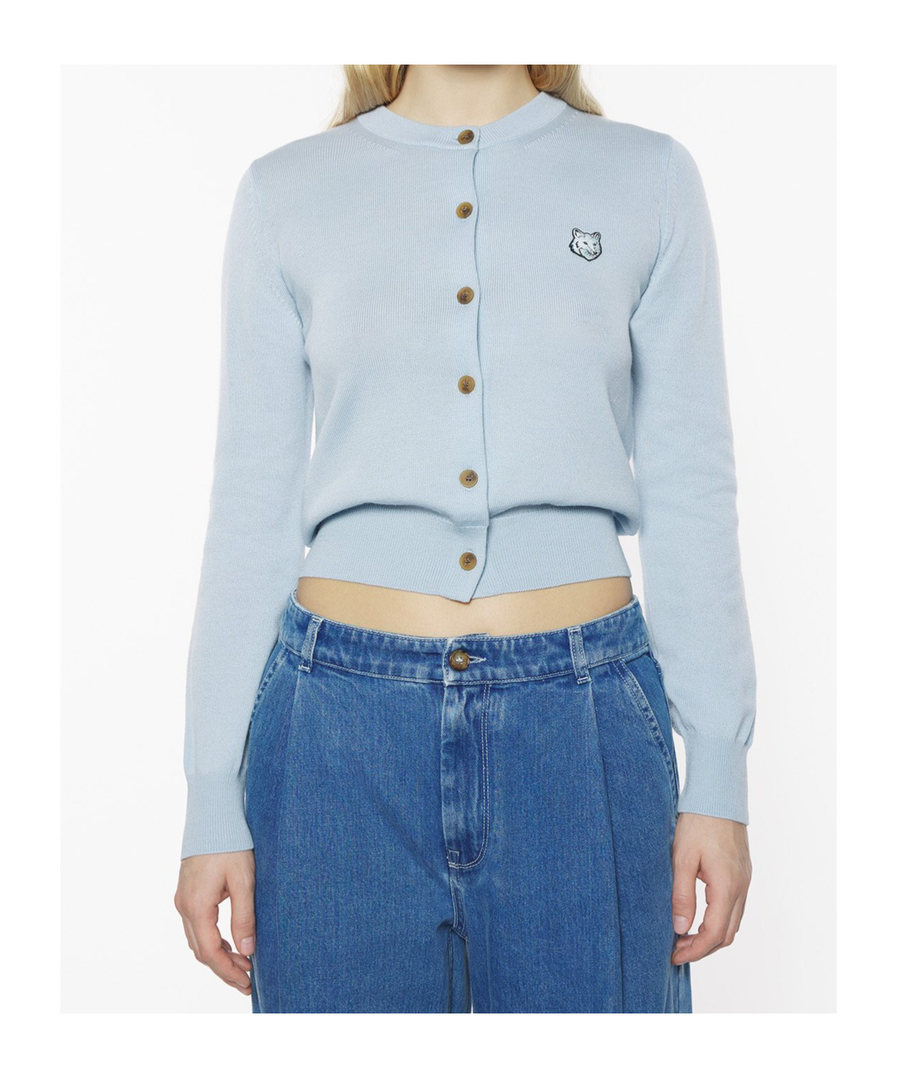 MAISON KITSUNÉ MAISON KITSUNÉ FOX HEAD EMBROIDERED KNITTED CARDIGAN