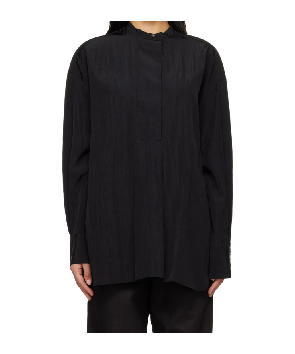 Studio Nicholson Stand-collar Long-sleeved Shirt In Black