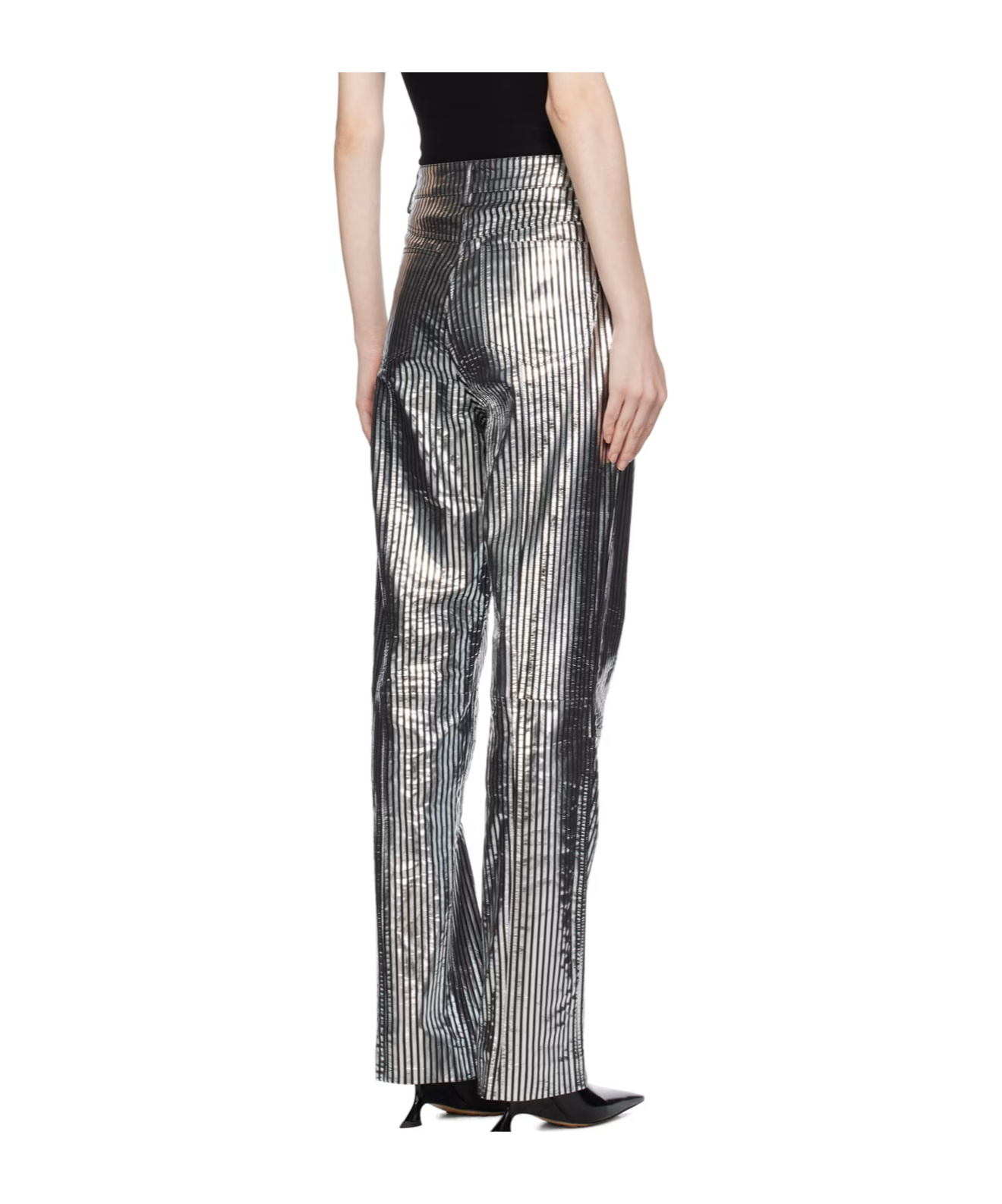 Remain Birger Christensen Striped Straight-leg Leather Trousers In Gray