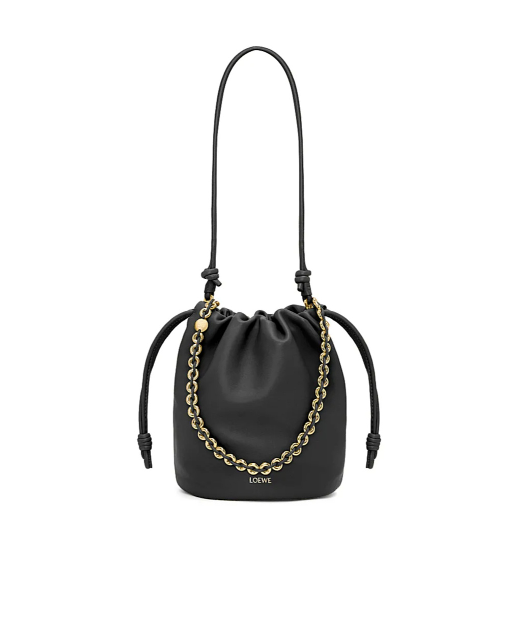 Shop Loewe Flamenco Purse Bucket Bag In Mellow Nappa Lambskin In Black