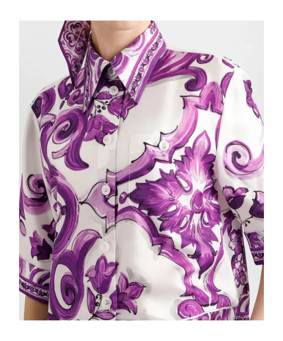 Dolce & Gabbana Silk Shirt With Maiolica Print In Multi