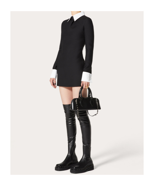 Valentino Crepe Couture Mini Dress In Black