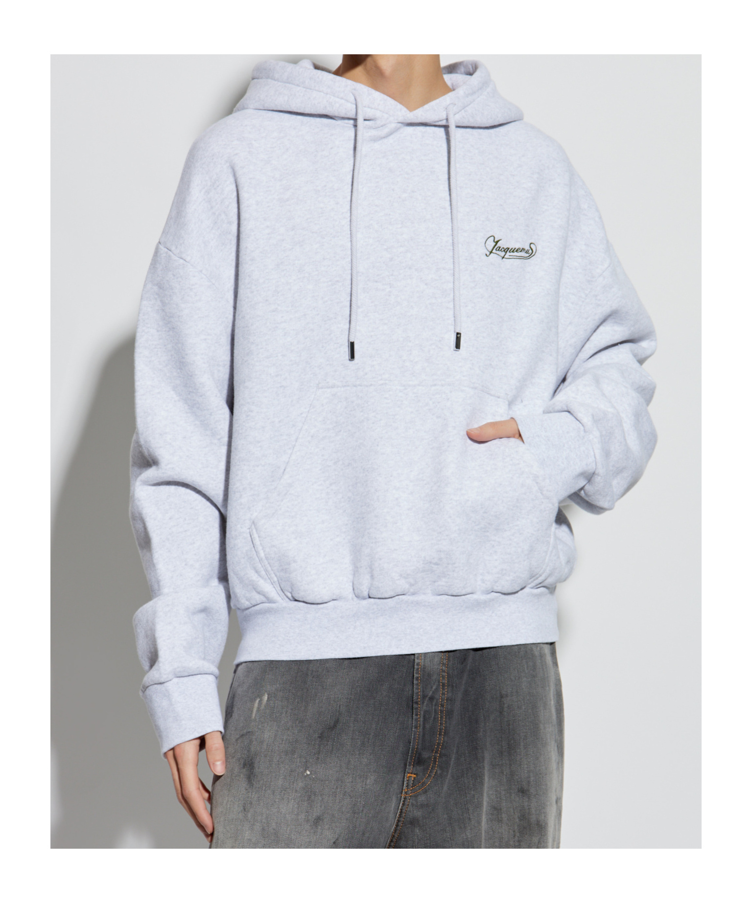 Jacquemus The Corto Logo Embroidered Cotton Fleece Hoodie In White