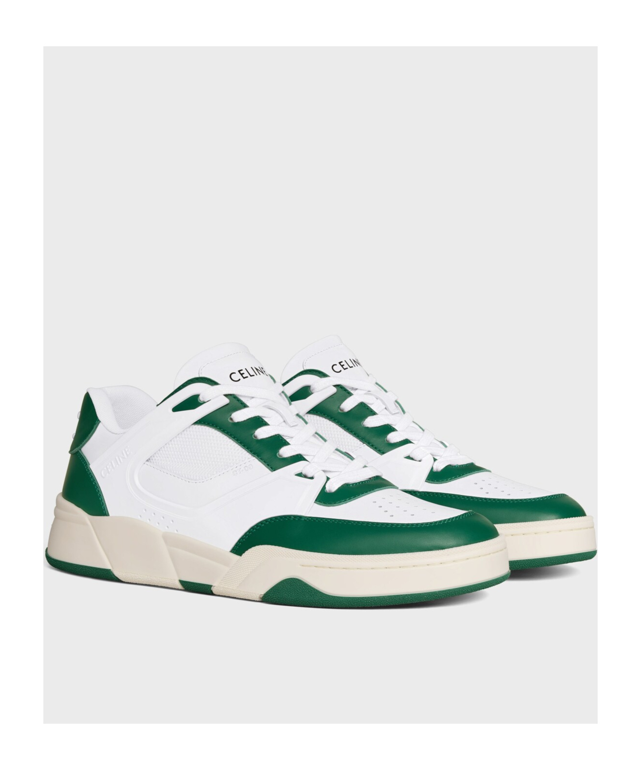 Celine Trainer Ct-09 Low-top Lace-up Sneakers In Optical White/dark Green/beige