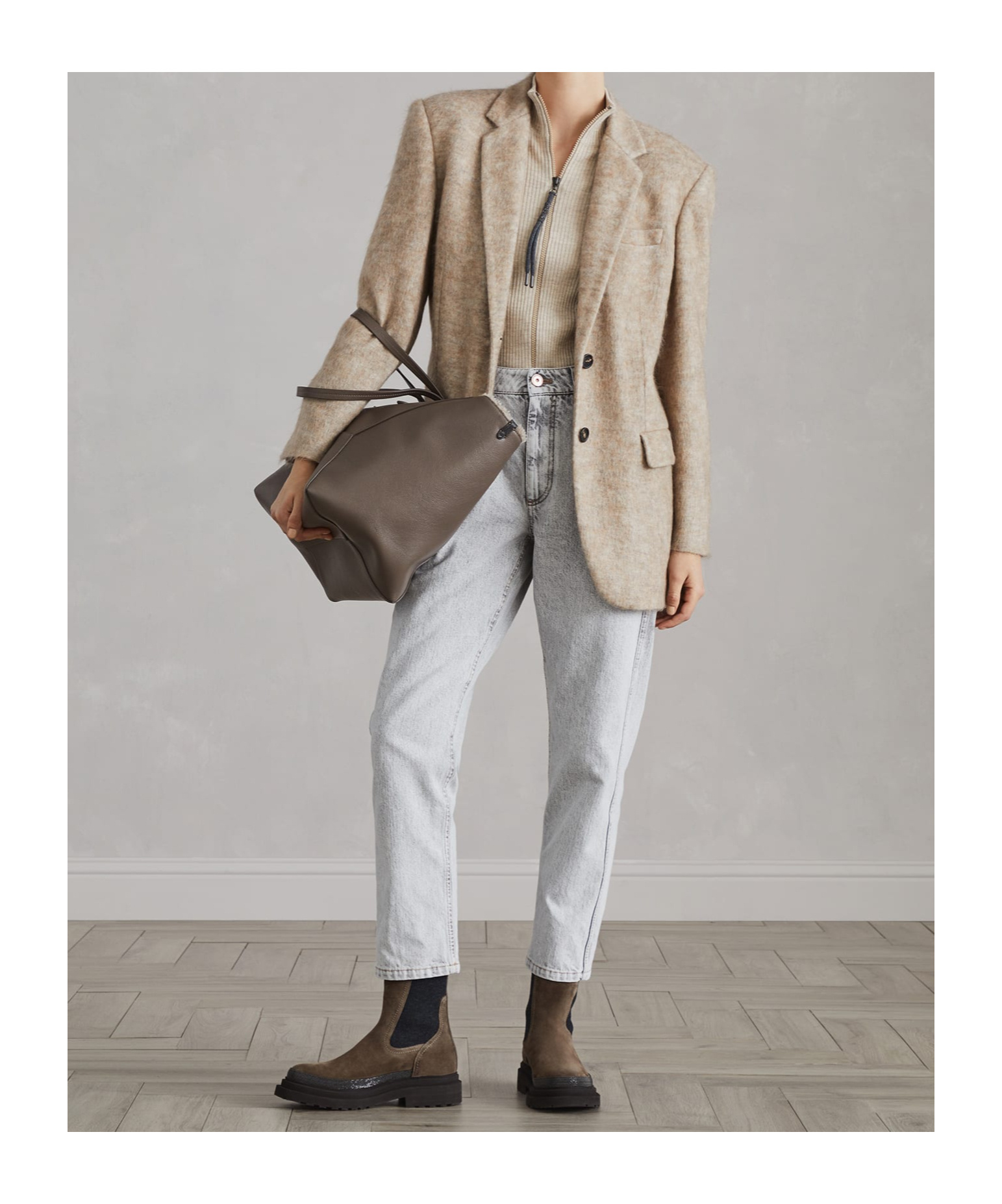 Brunello Cucinelli Cashmere-blend Zip-front Top In Nude