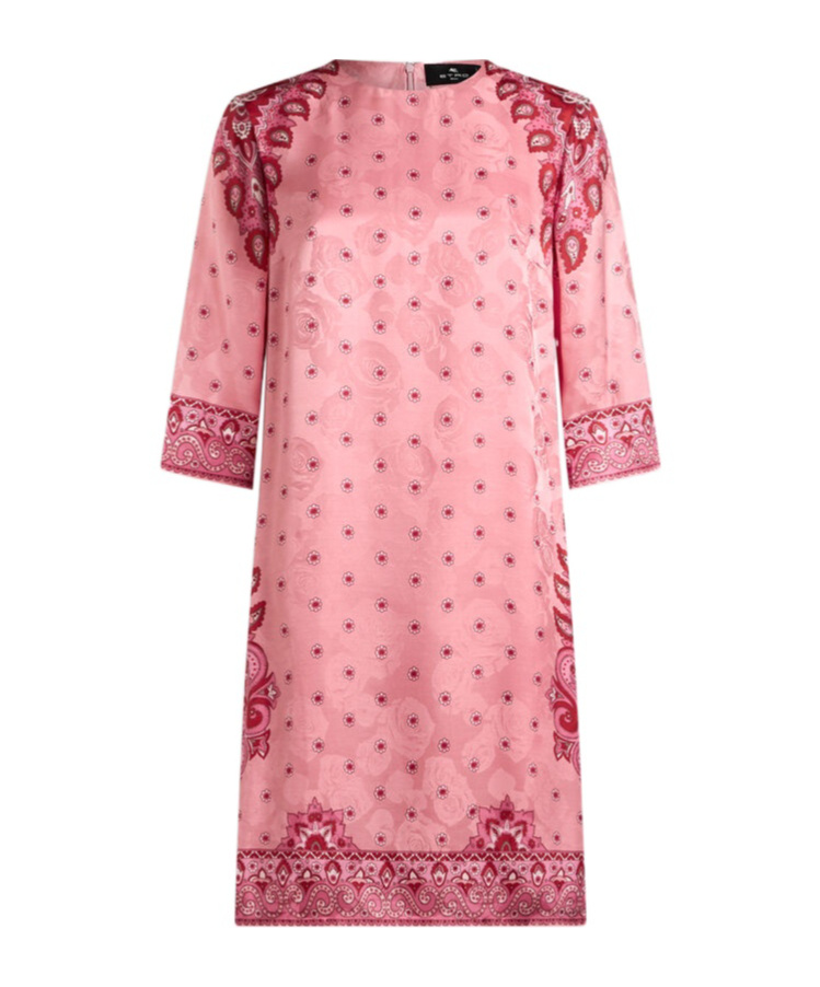 Etro | Pink Paisley Print Silk Blend Tunic Dress| Women | 48 In Pink