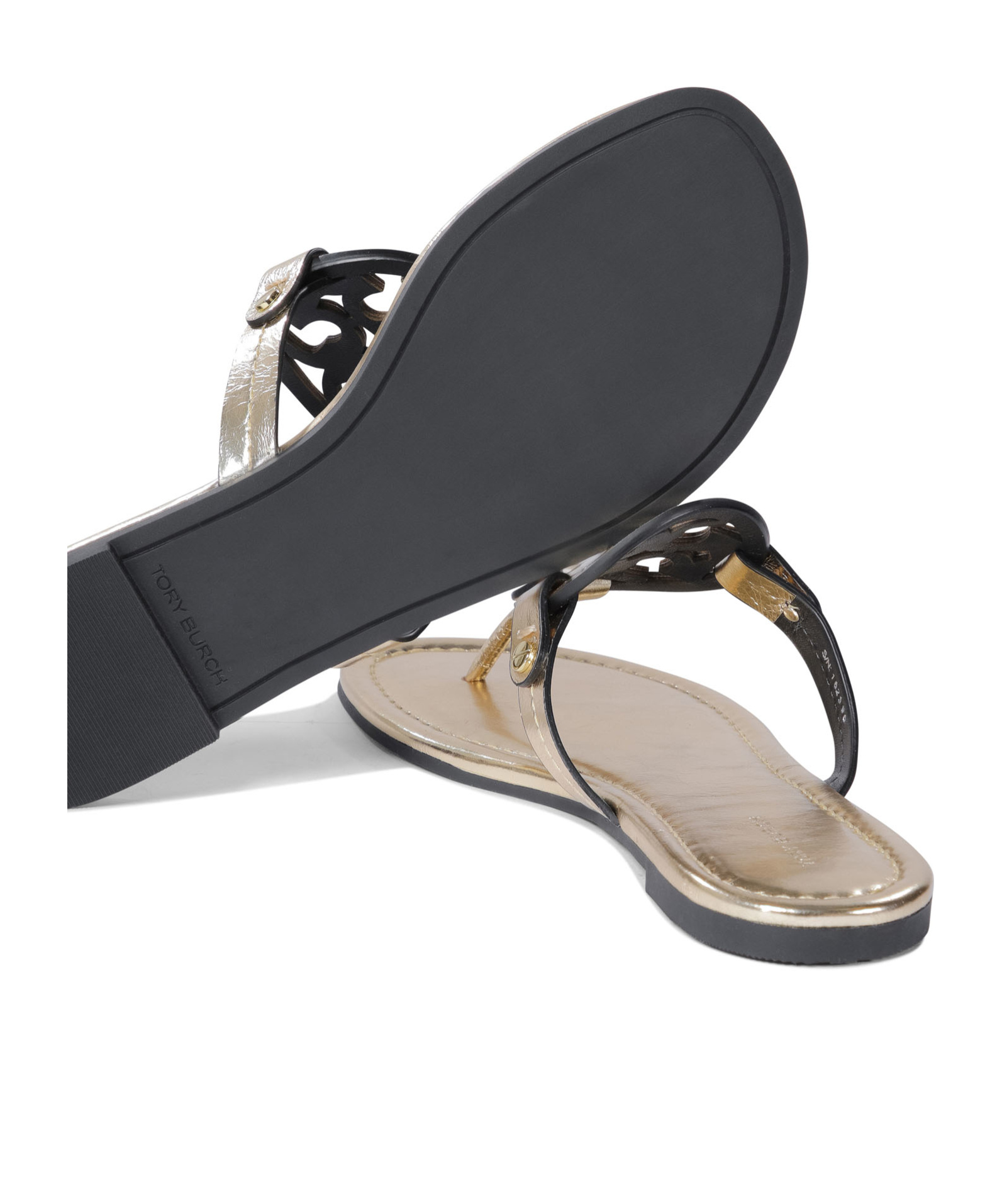 Tory Burch Miller Beige Leather Flip-flops In Black