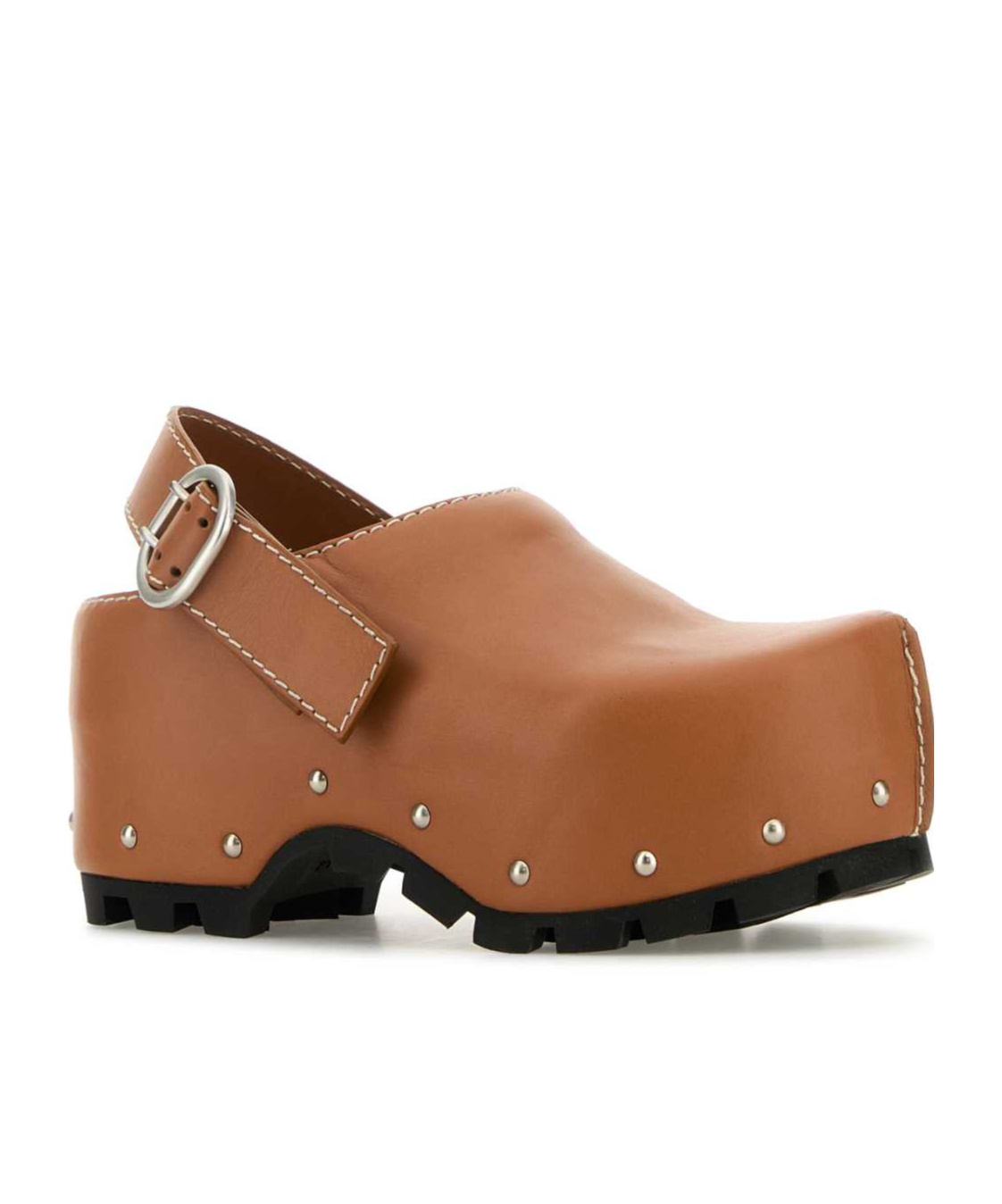 Jil Sander Leather Clogs With Chunky Sole And Studded Embellishments In Brown