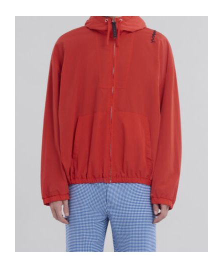 Shop Marni Crinkled Nylon Hooded Jacket In Red
