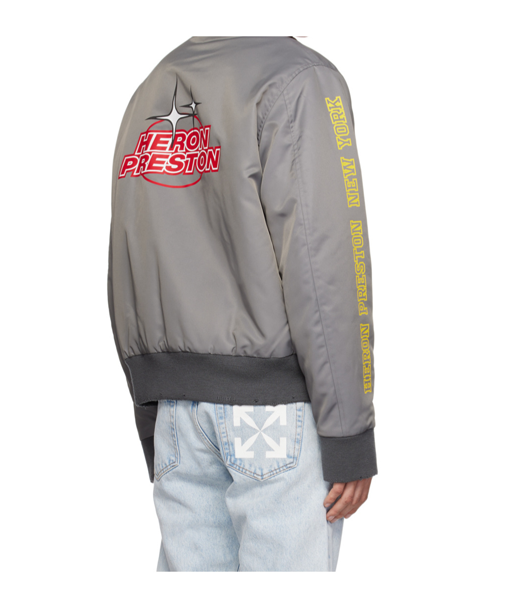 Heron Preston Gray Hp Sponsor Varsity Bomber Jacket In Gray
