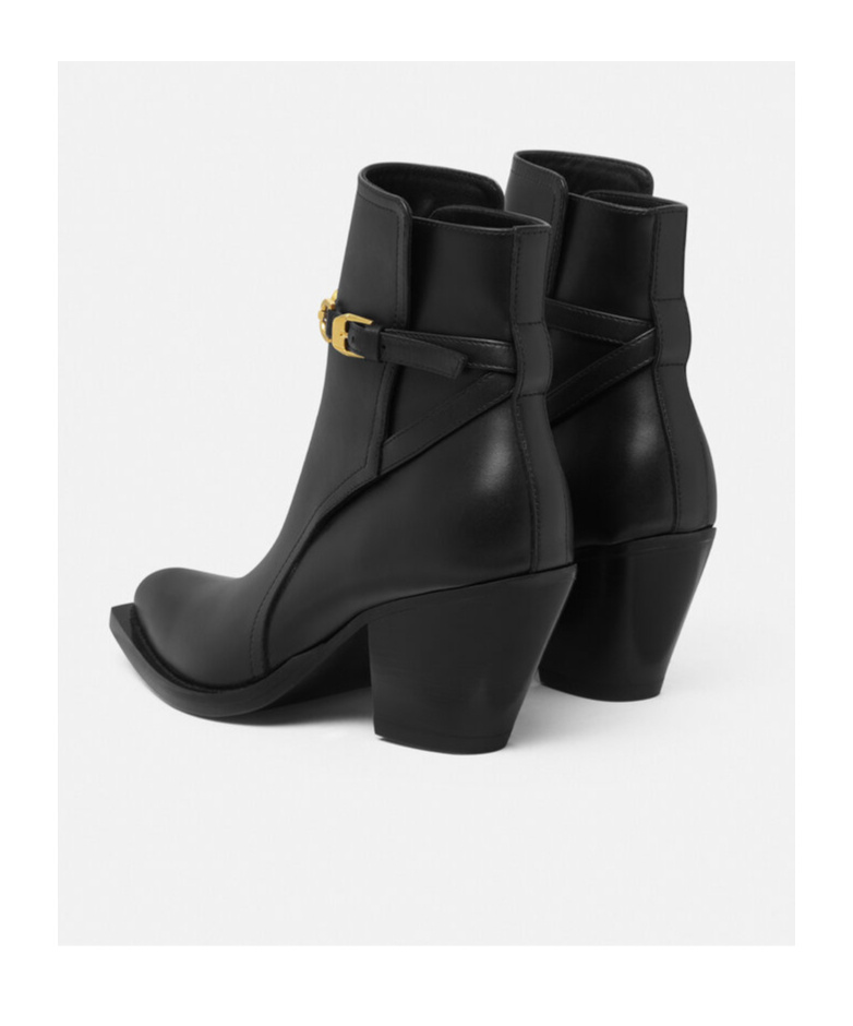 Shop Versace Thick Heel Ankle Boots In Black