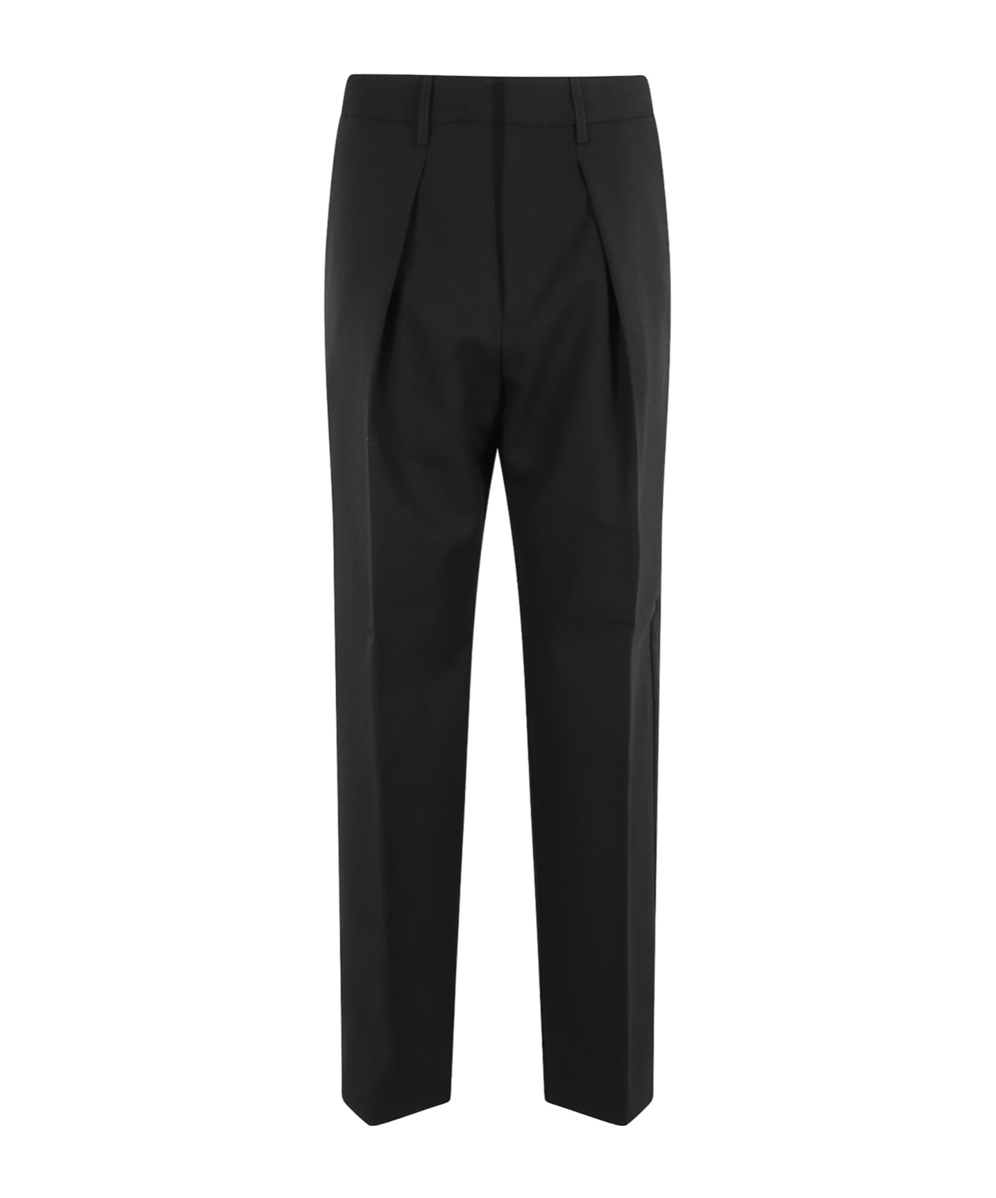 Soeur Curved Pleat Ankle-length Straight Pants In Virgin Wool In Black