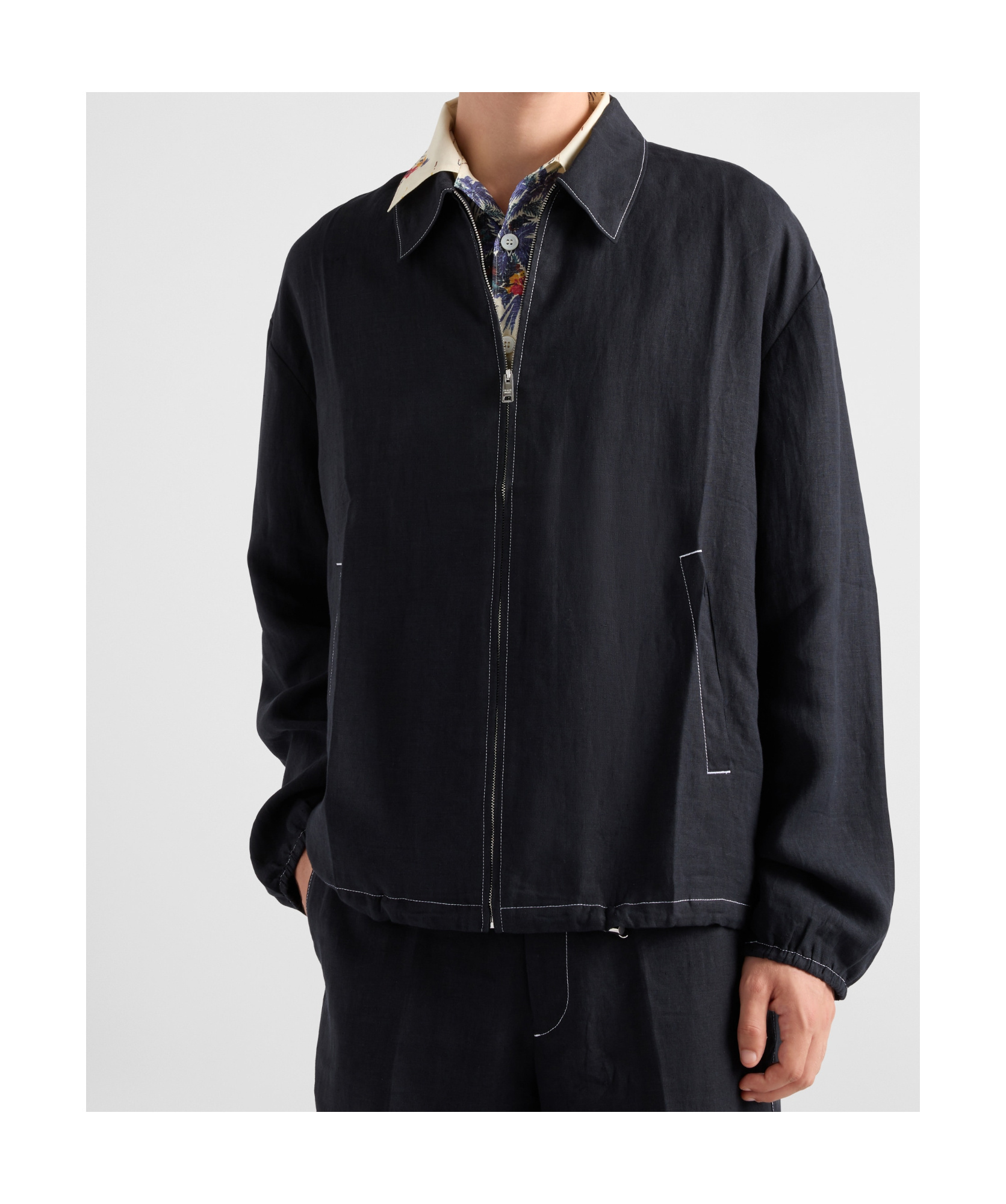Prada Cotton Blouson With Contrasting Stitching In Black