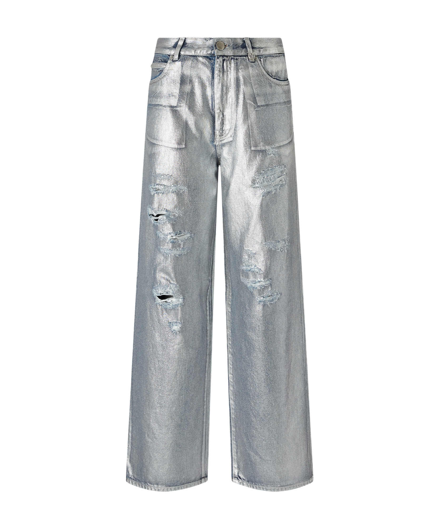 Pinko Loose-fit Laminated Denim Jeans In Gray