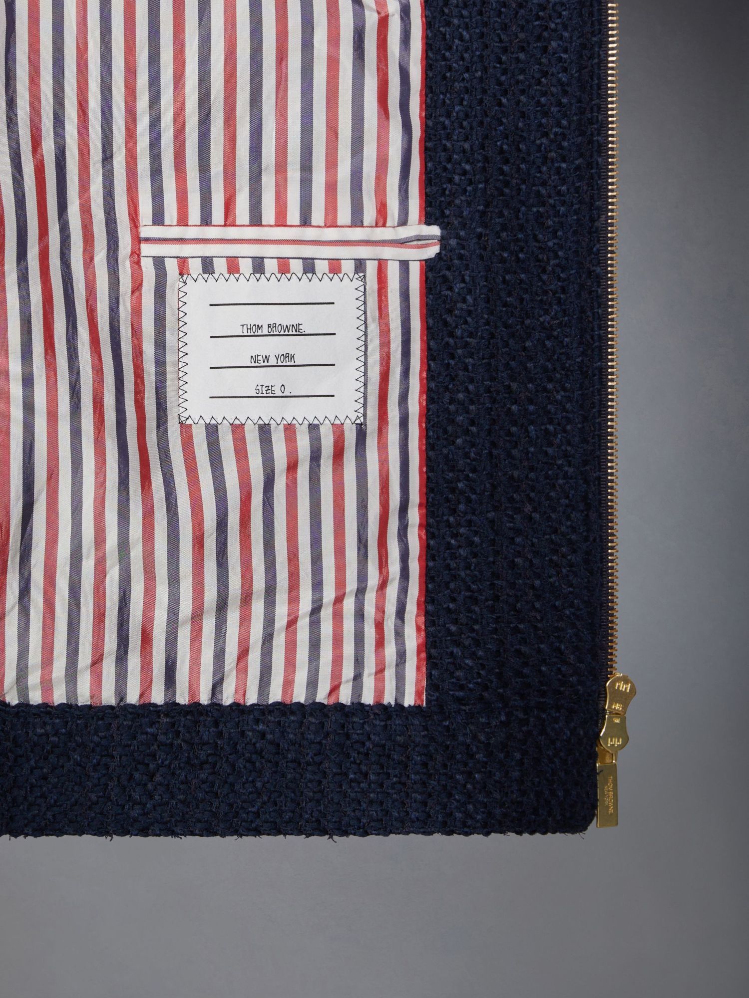 Thom Browne Rwb-striped Tweed Bomber Jacket In Blue