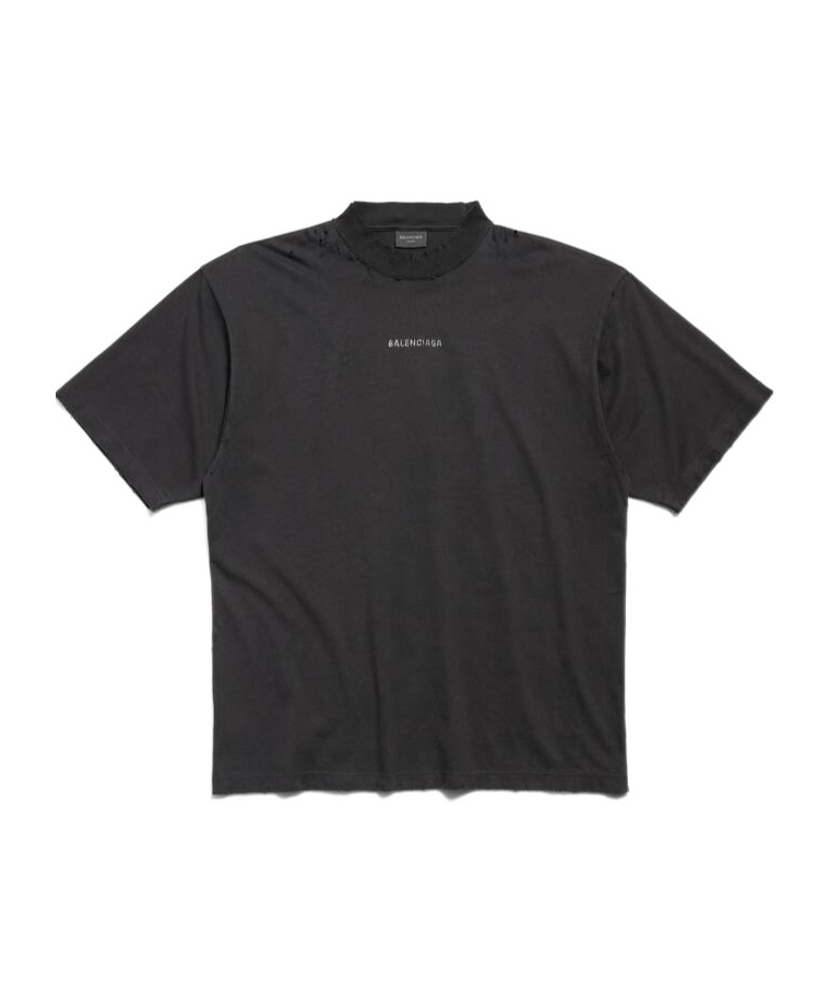 Balenciaga Distressed Rhinestone-logo T-shirt In Black