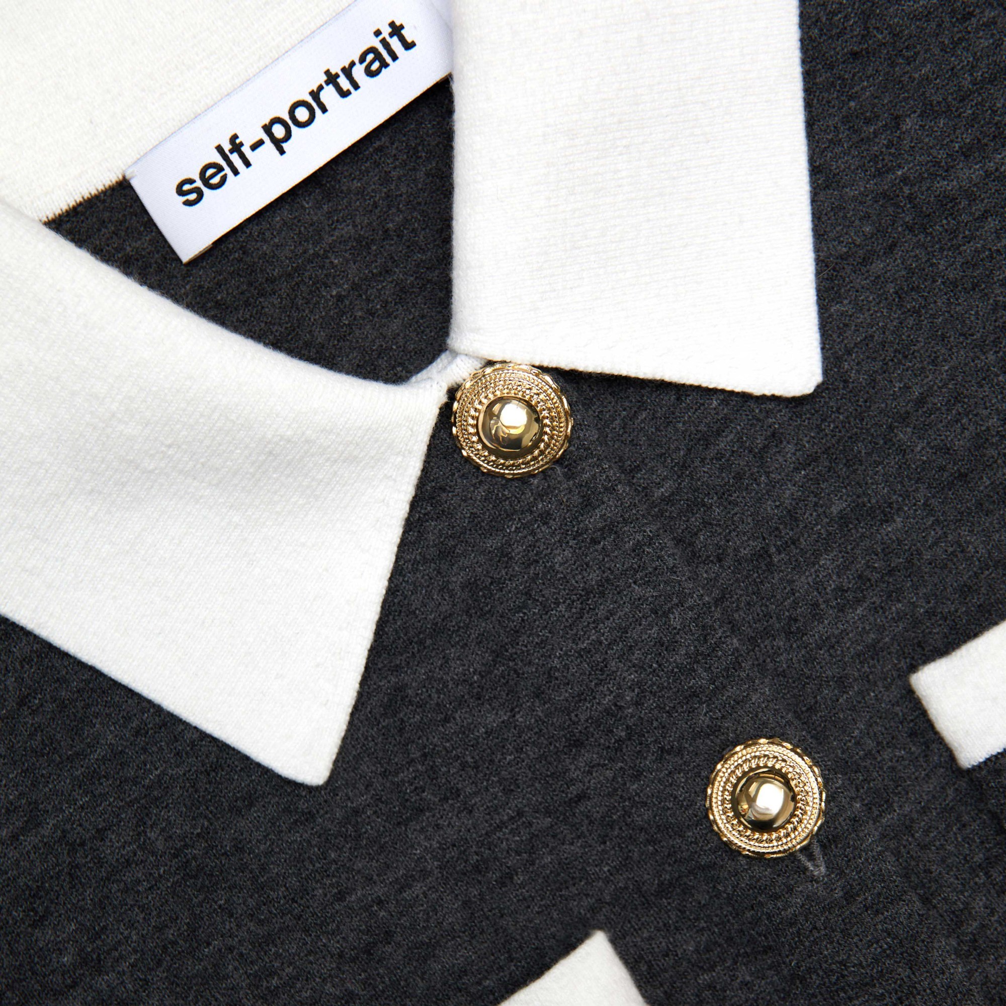 Self-portrait Self Portrait Cardigan With Contrasting Collar In Gray