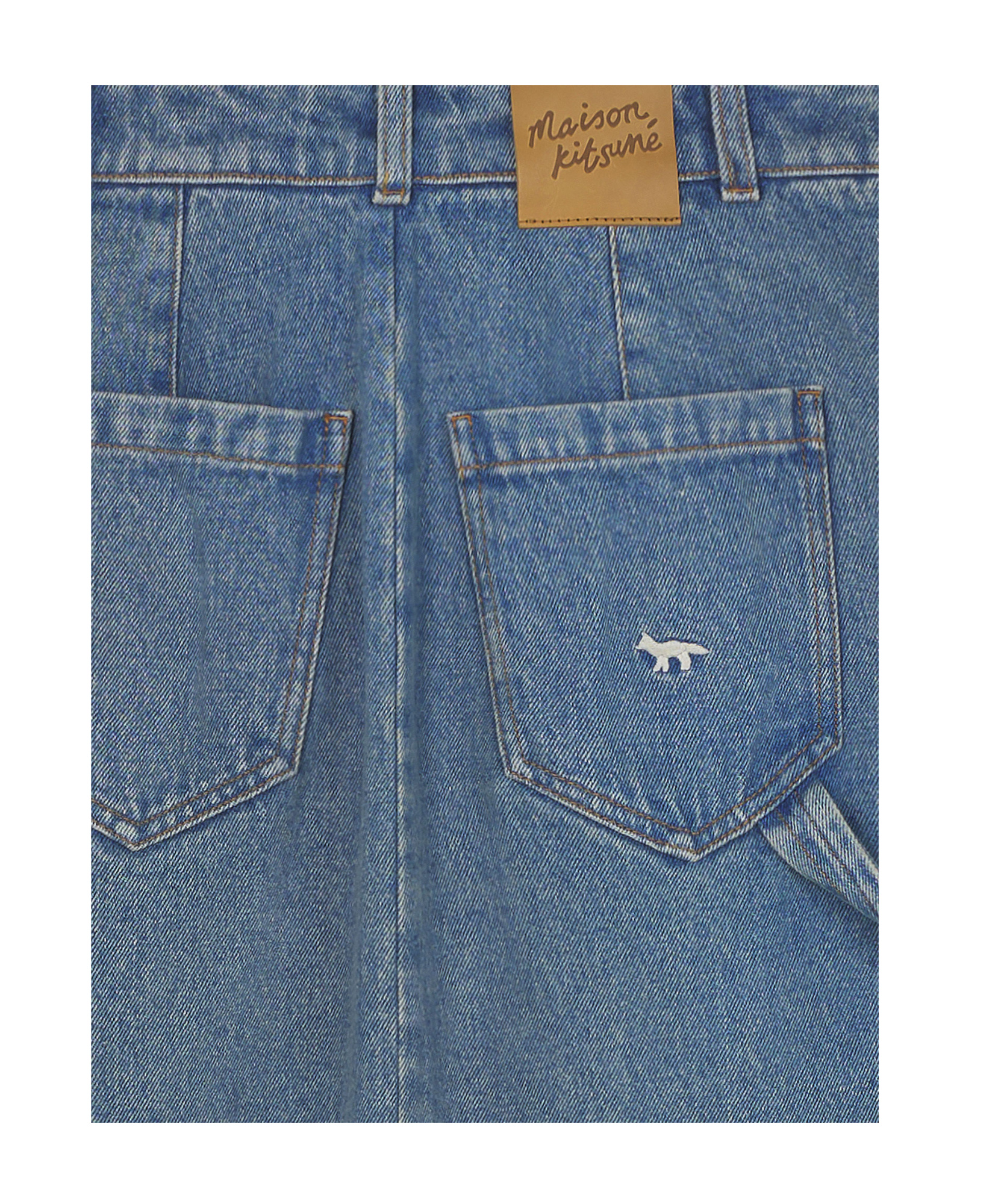 MAISON KITSUNÉ LOGO-EMBROIDERED DENIM MIDI SKIRT