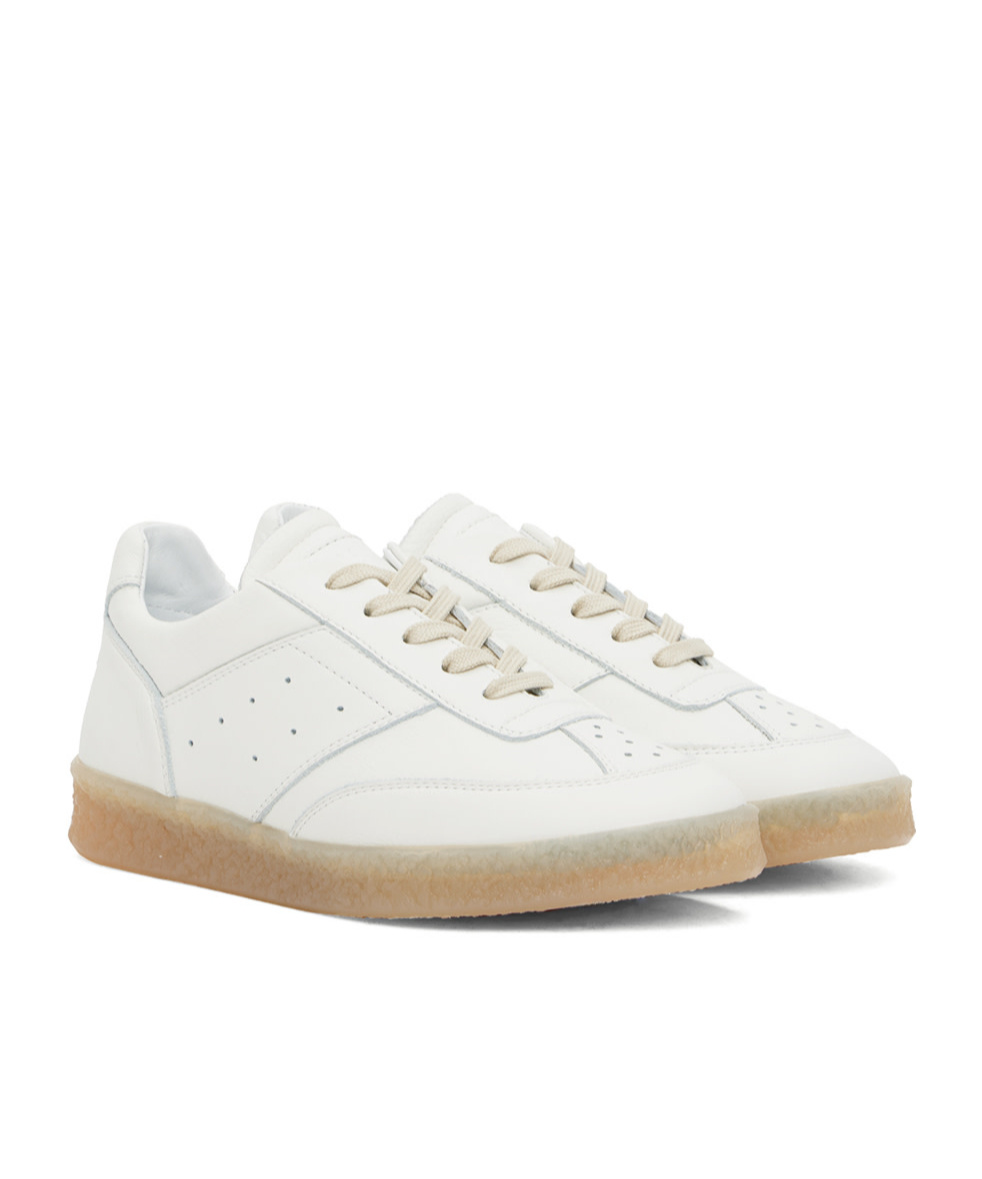 Mm6 Maison Margiela Leather Low-top Sneakers Perforated Silhouette In White