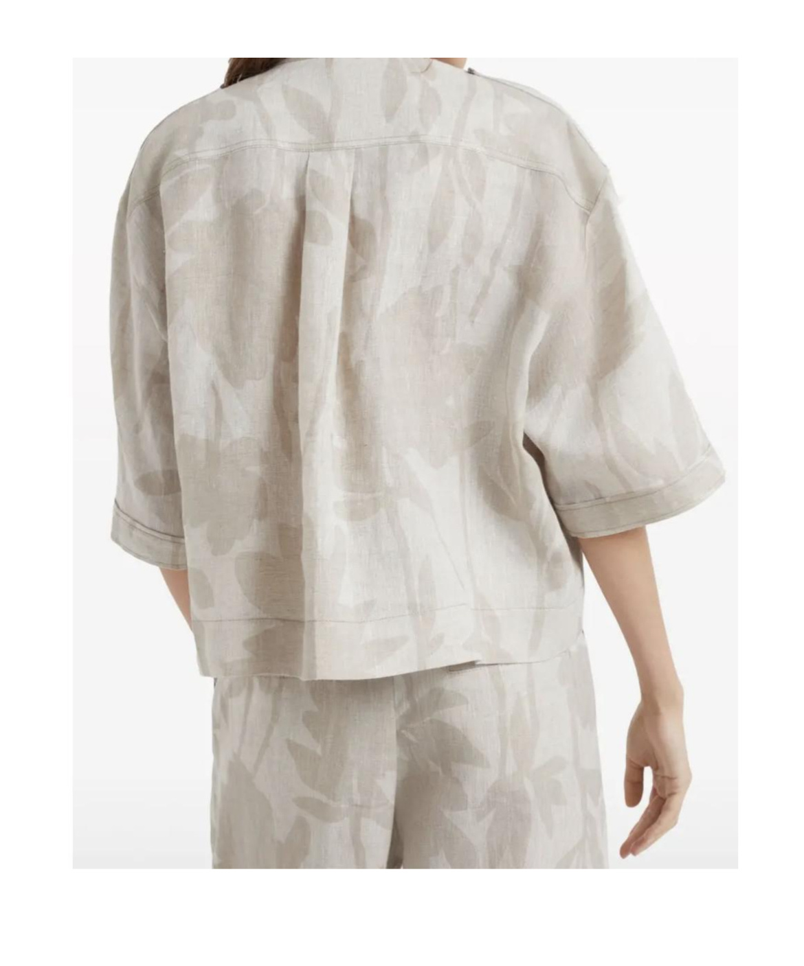Brunello Cucinelli Floral-print Linen Shirt In Neutral