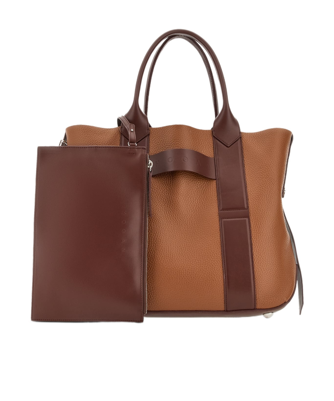 Hogan Structured Medium Shoulder Bag With Contrast Panels In Brown
