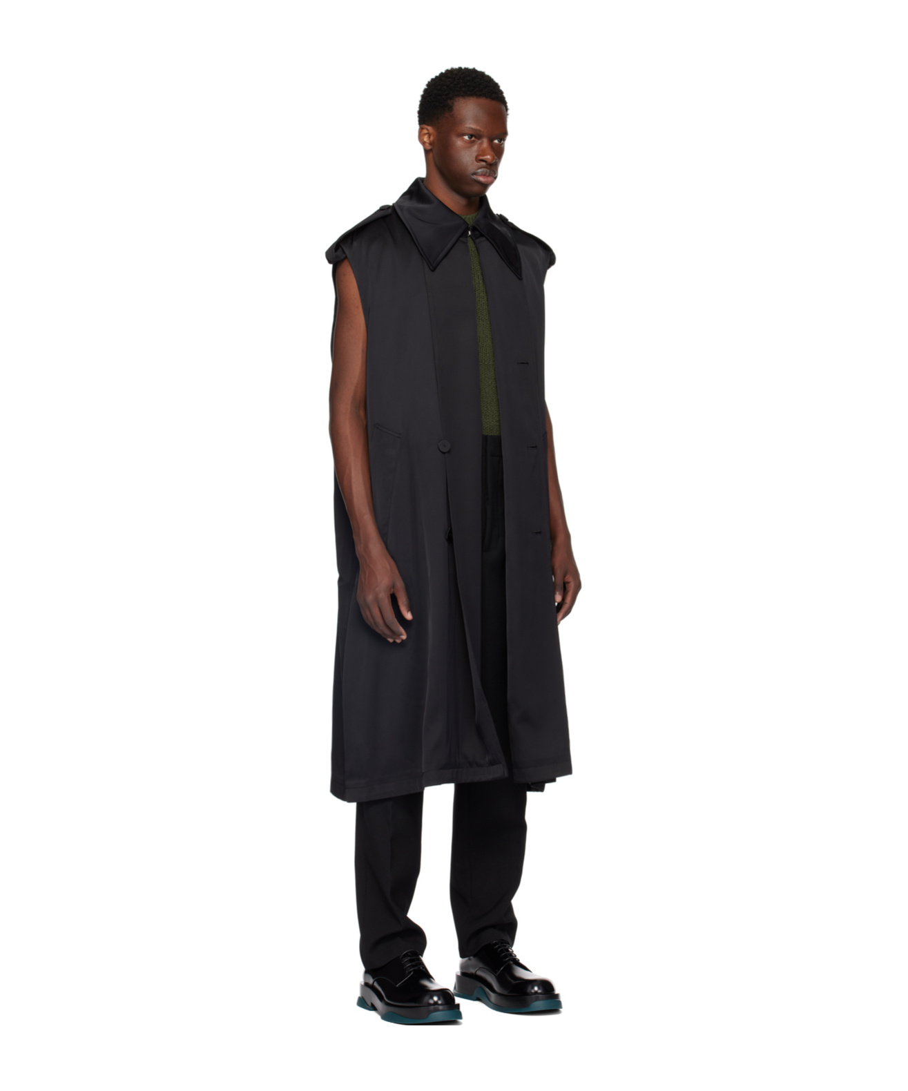 Jil Sander Sleeveless Belted Trench Coat In Black