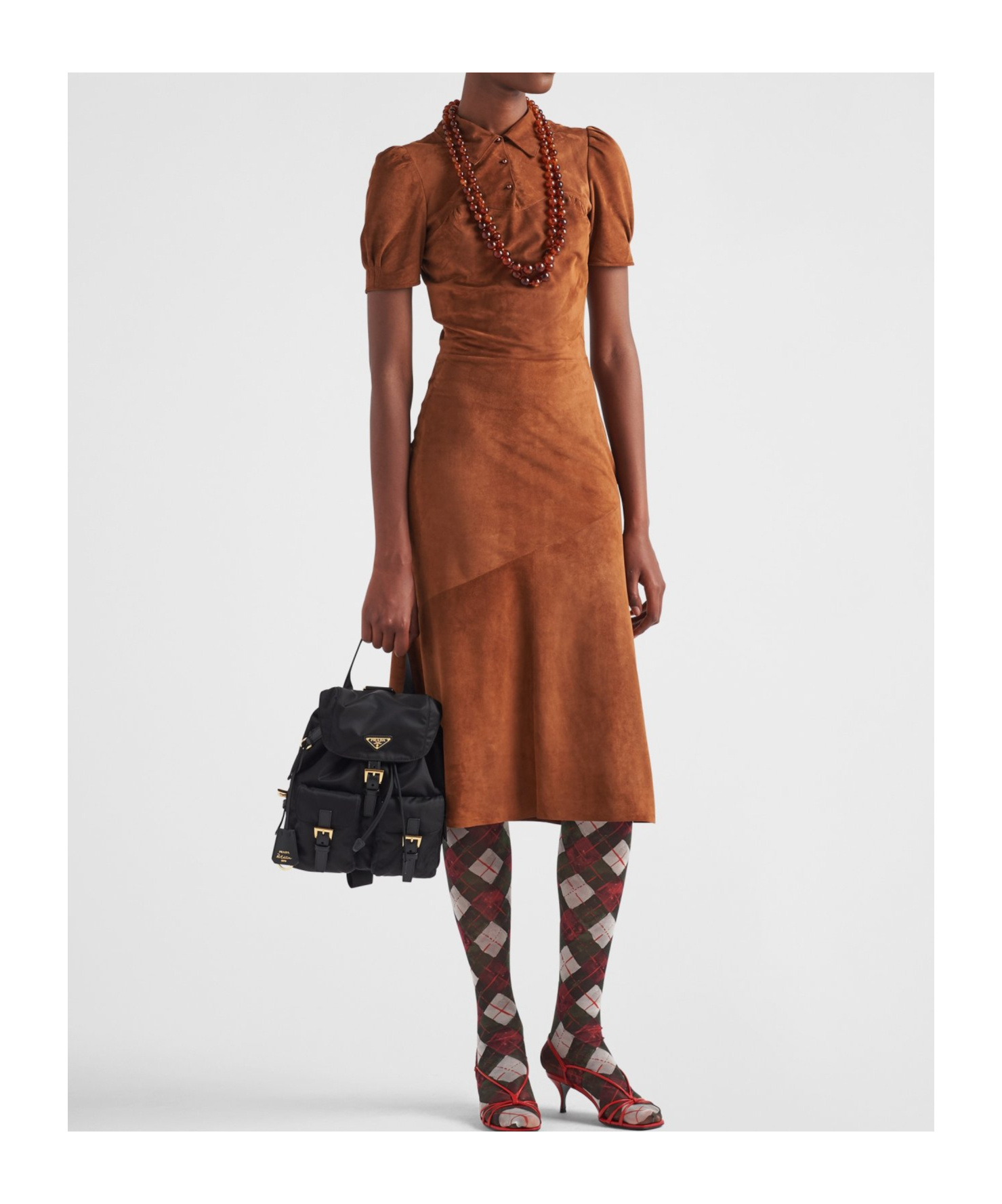Prada Short-sleeved Zipper Dress In Brown