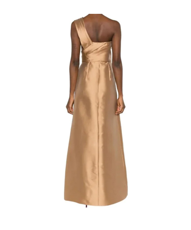 Alberta Ferretti Mikado One-shoulder Midi Dress In Nude