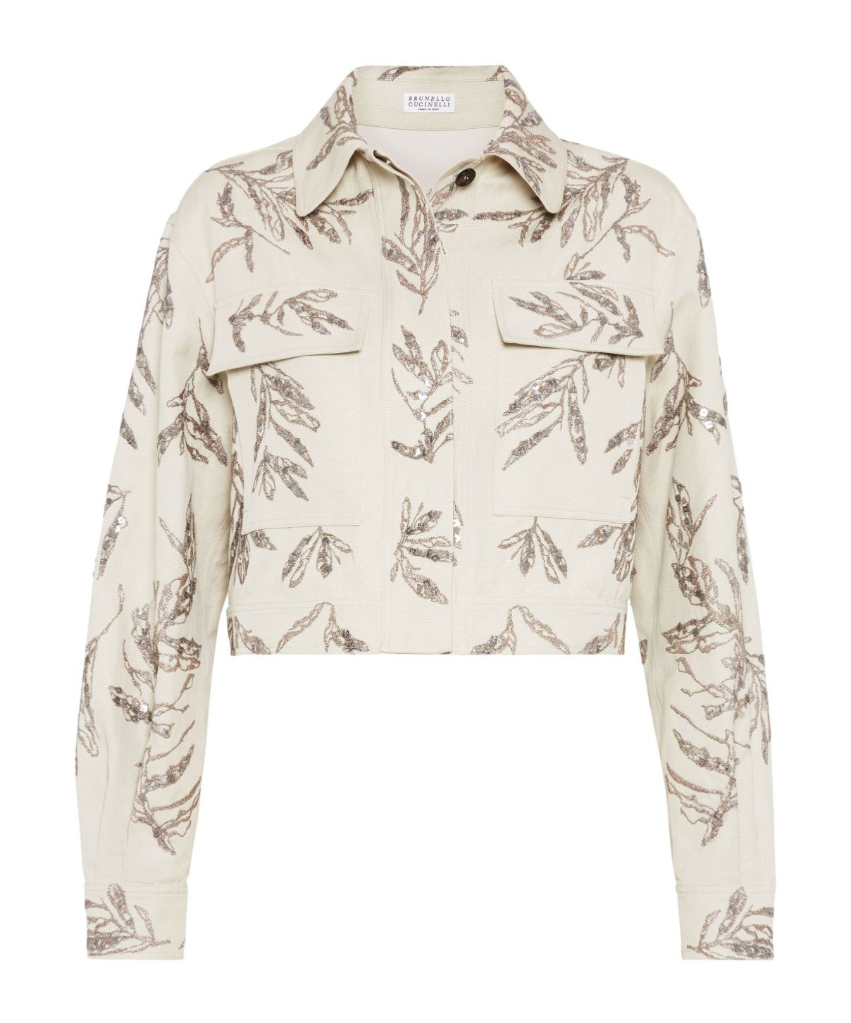 Brunello Cucinelli Collared Neck Cropped Embroidered Blazer In White