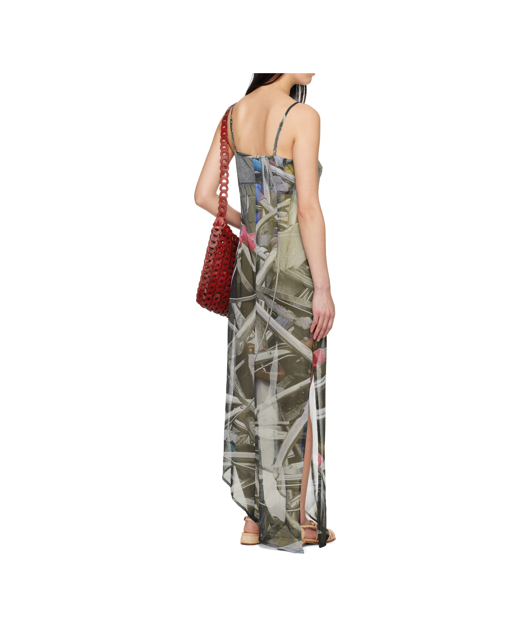 Serapis Multicolor Scrap Yard Mesh Slip Maxi Dress