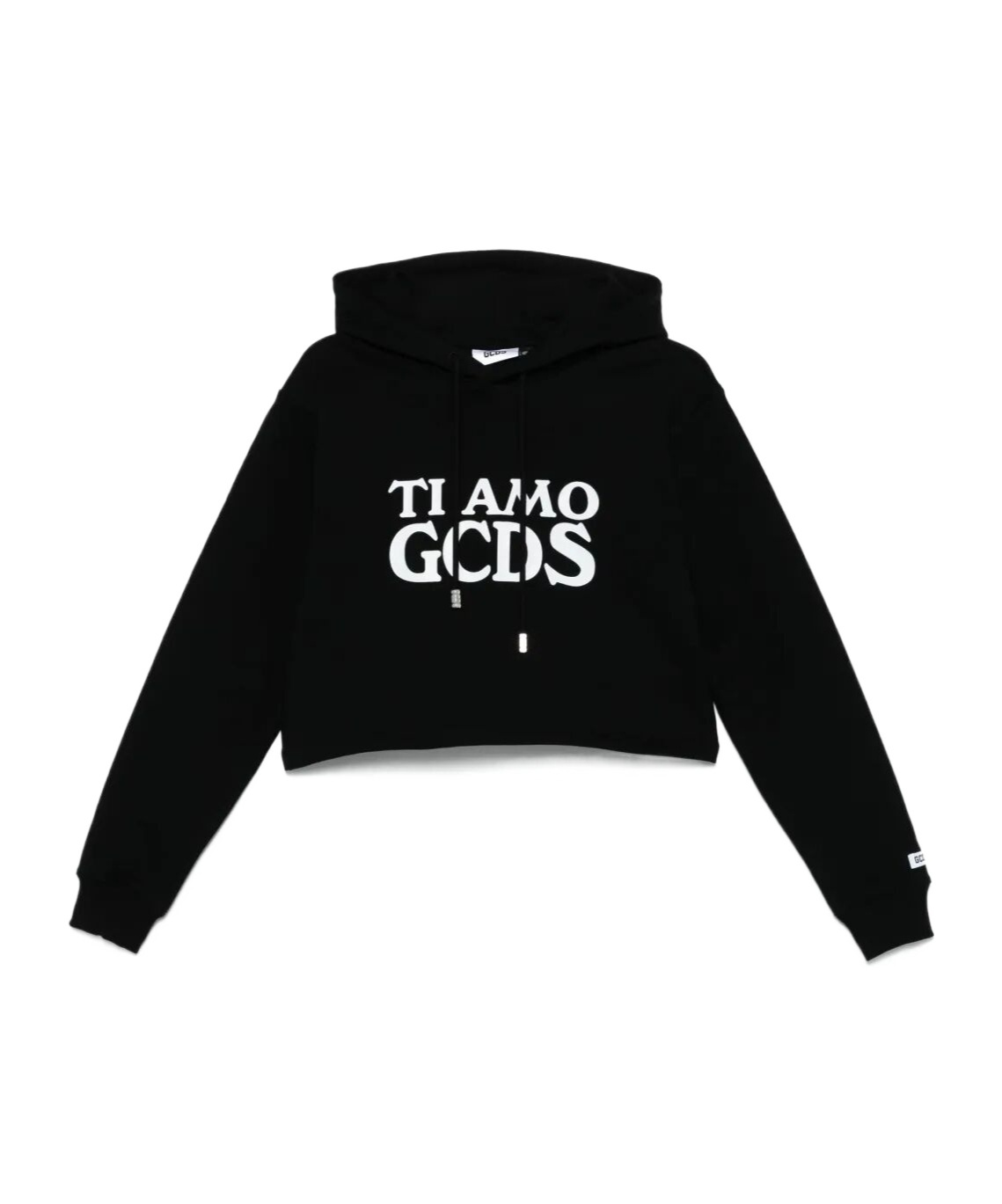 Gcds Cropped Hoodie With Drawstring And Ribbed Cuffs In Black