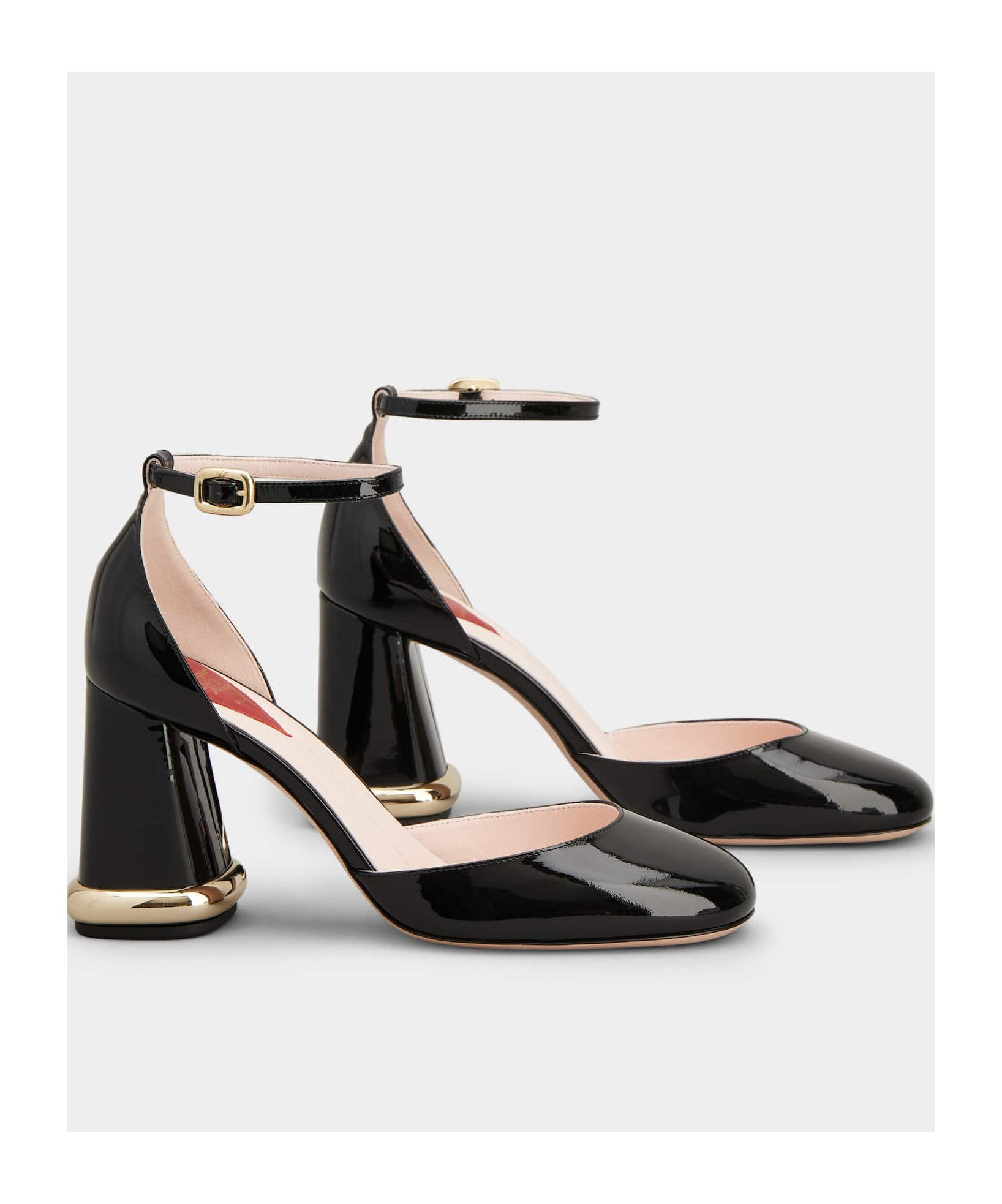 Roger Vivier Patent Leather Pumps With Ankle Strap And Statement Heel 9cm In Black