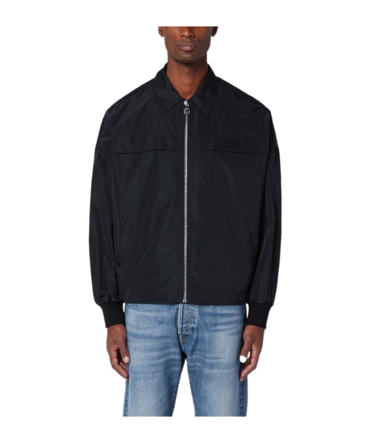 Alexander Mcqueen Logo-embroidered Zip-up Jacket In Black