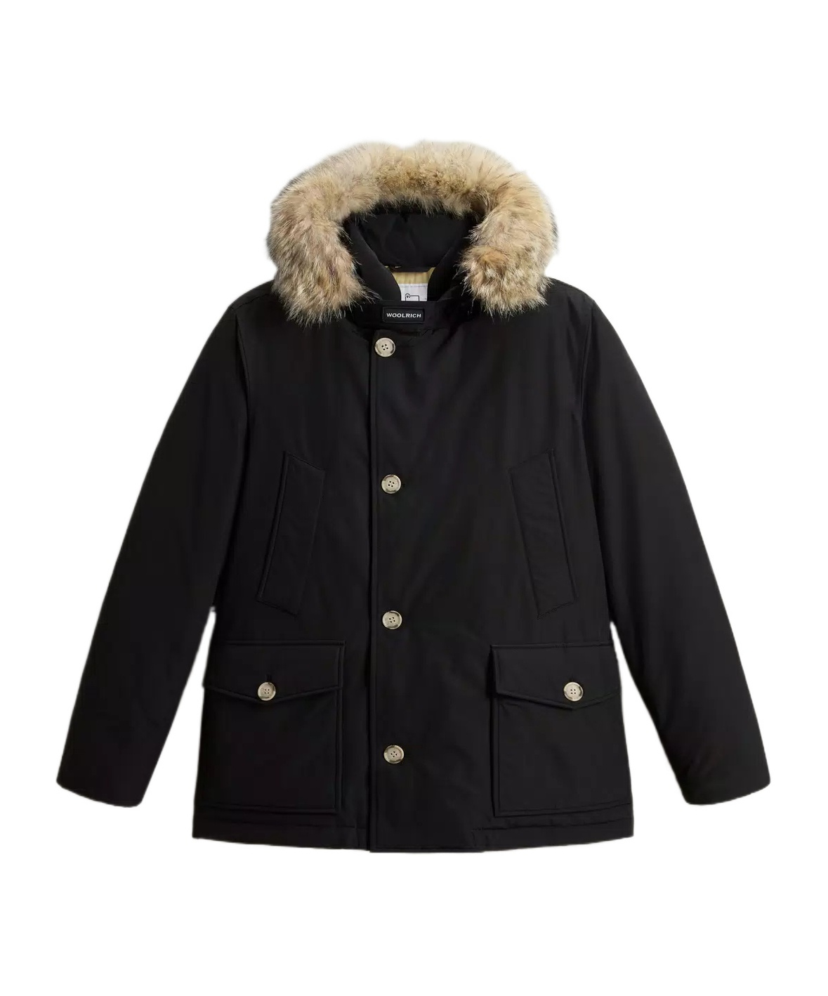 Woolrich Arctic Anorak In Ramar Cloth With Detachable Fur In Black