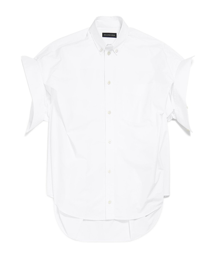 Balenciaga Pocketed Short Sleeve Shirt With Curved Hem In White