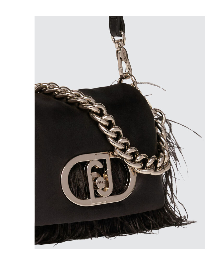 Liu •jo Feather-trimmed Shoulder Bag In Black