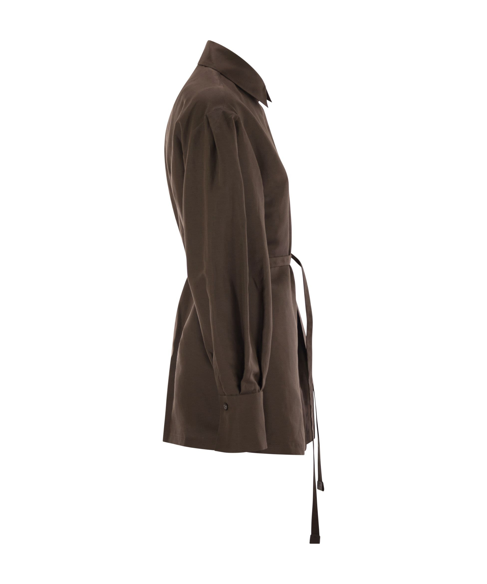 Max Mara Maxmara Women Affari - Linen And Silk Shirt With Belt In Brown