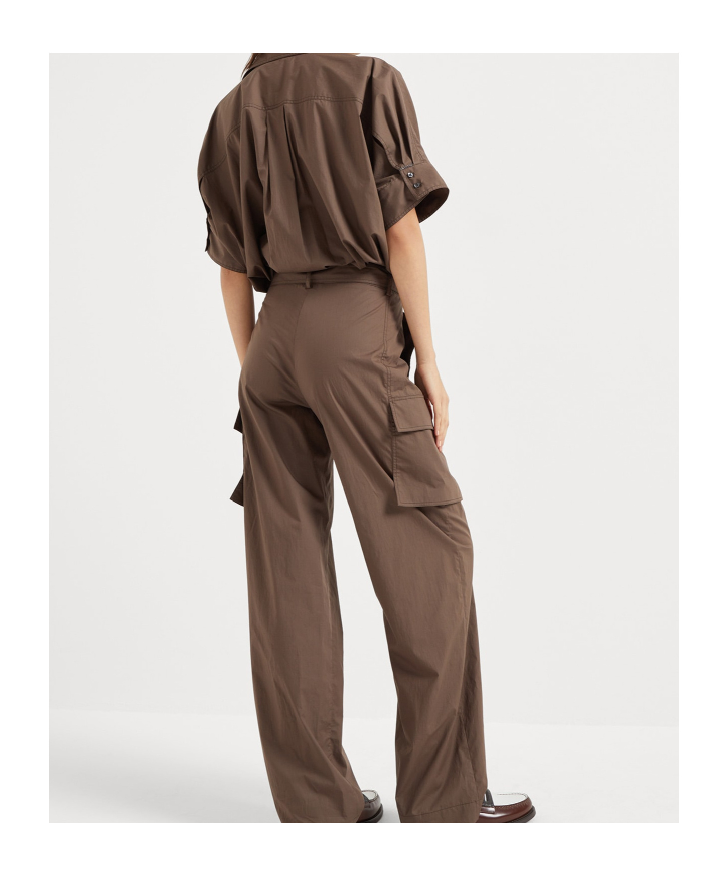Brunello Cucinelli Short-sleeved Overalls In Chocolate-colored