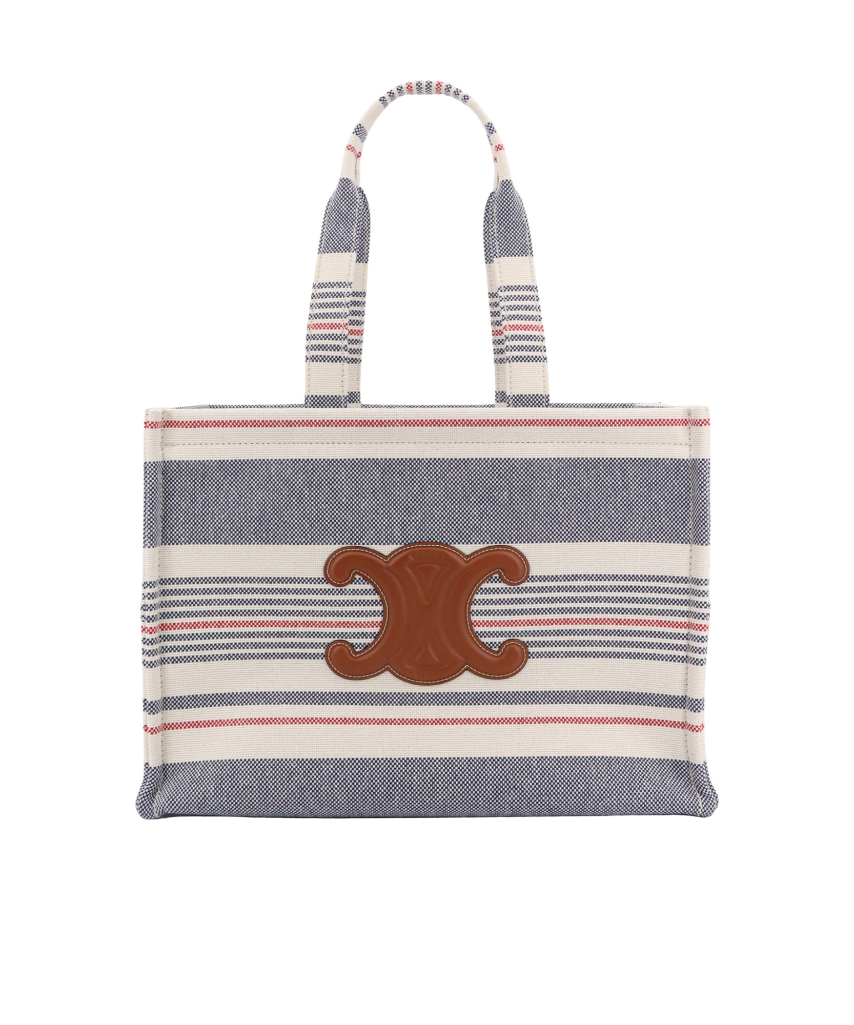 Celine Large Cabas Thais In Striped Textile And Calfskin In Gray