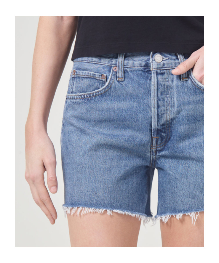 Agolde Distressed Buttoned Denim Shorts In Blue