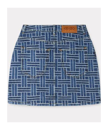 Kenzo Japanese Weave Denim Mini Skirt In Blue