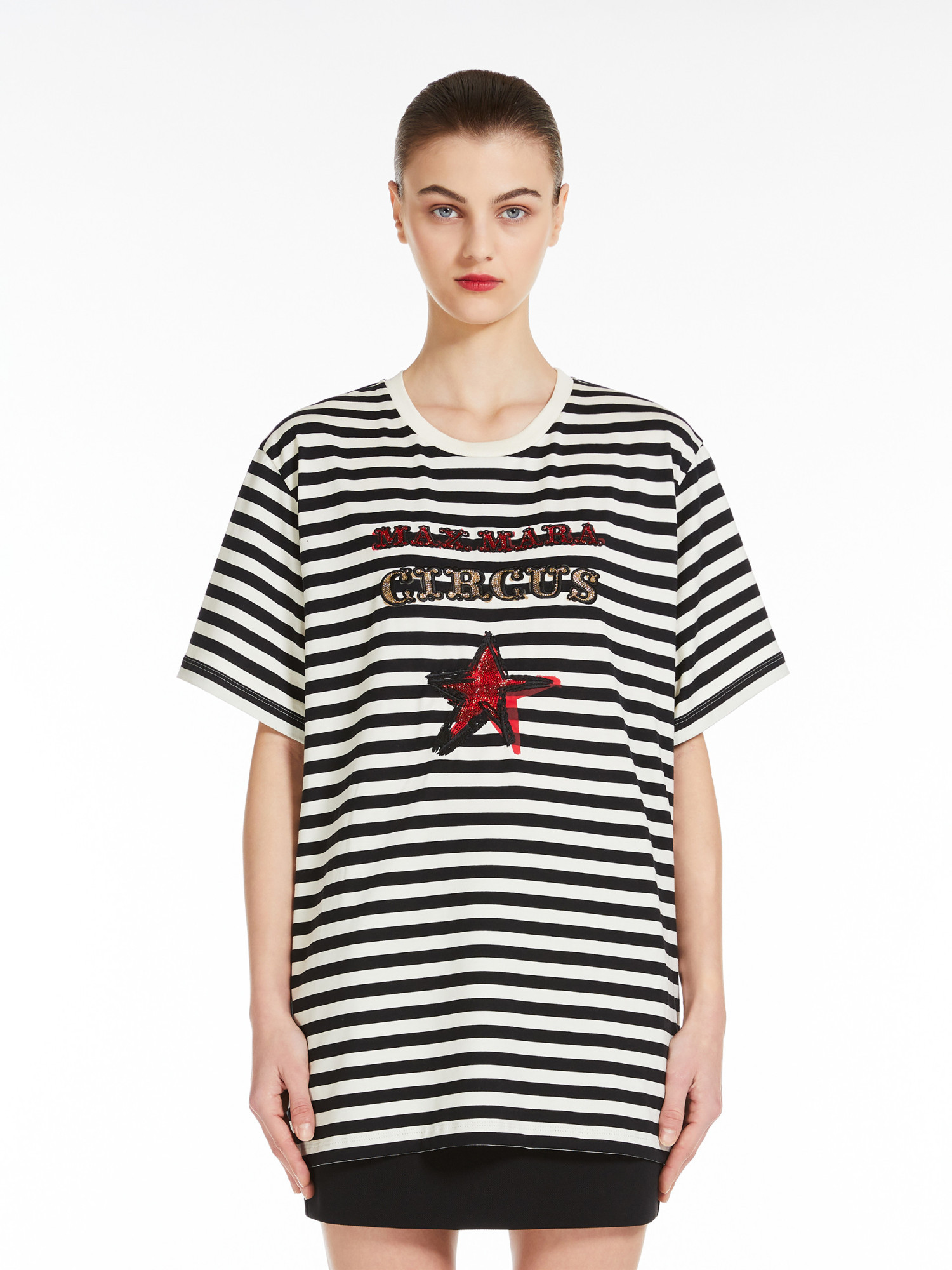 Max Mara Cotton Embellished T-shirt In Black