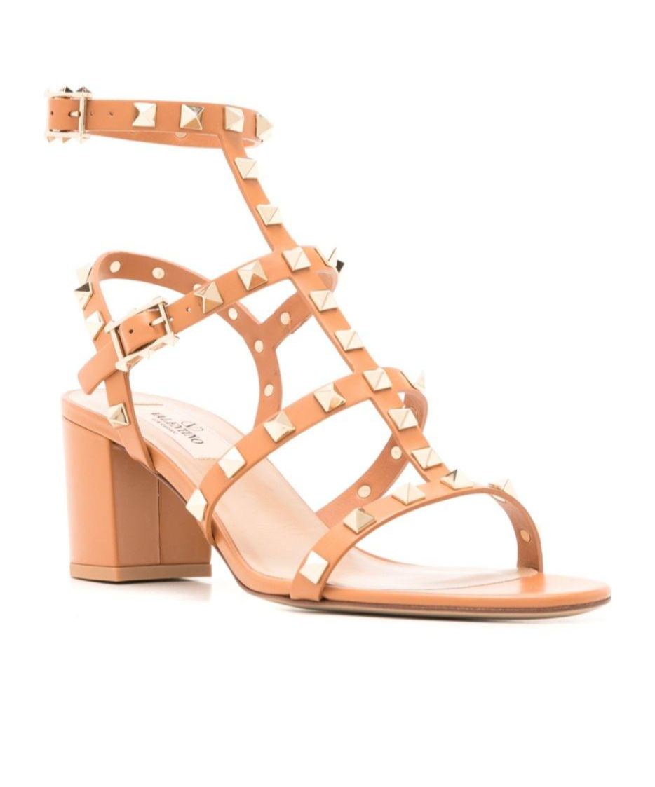 Valentino Garavani Rockstud Open Toe Sandals In Brown