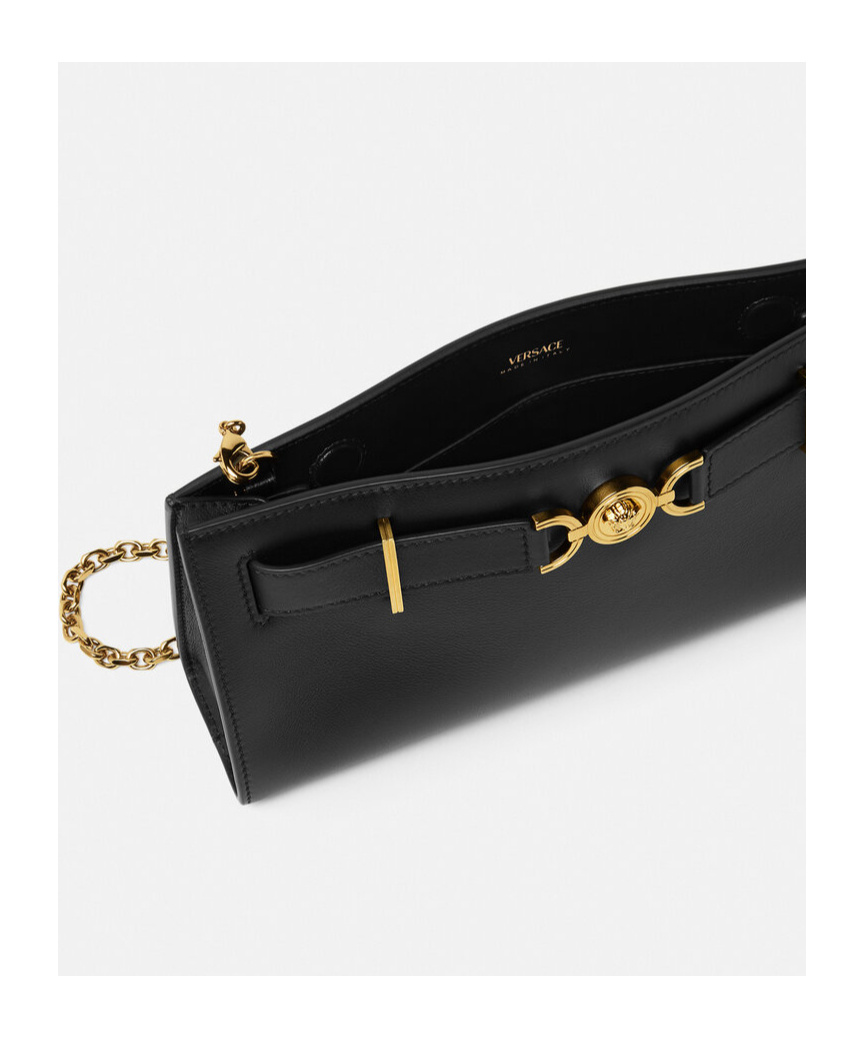 Versace Chain Strap Gold-tone Hardware Clutch Bag In Black