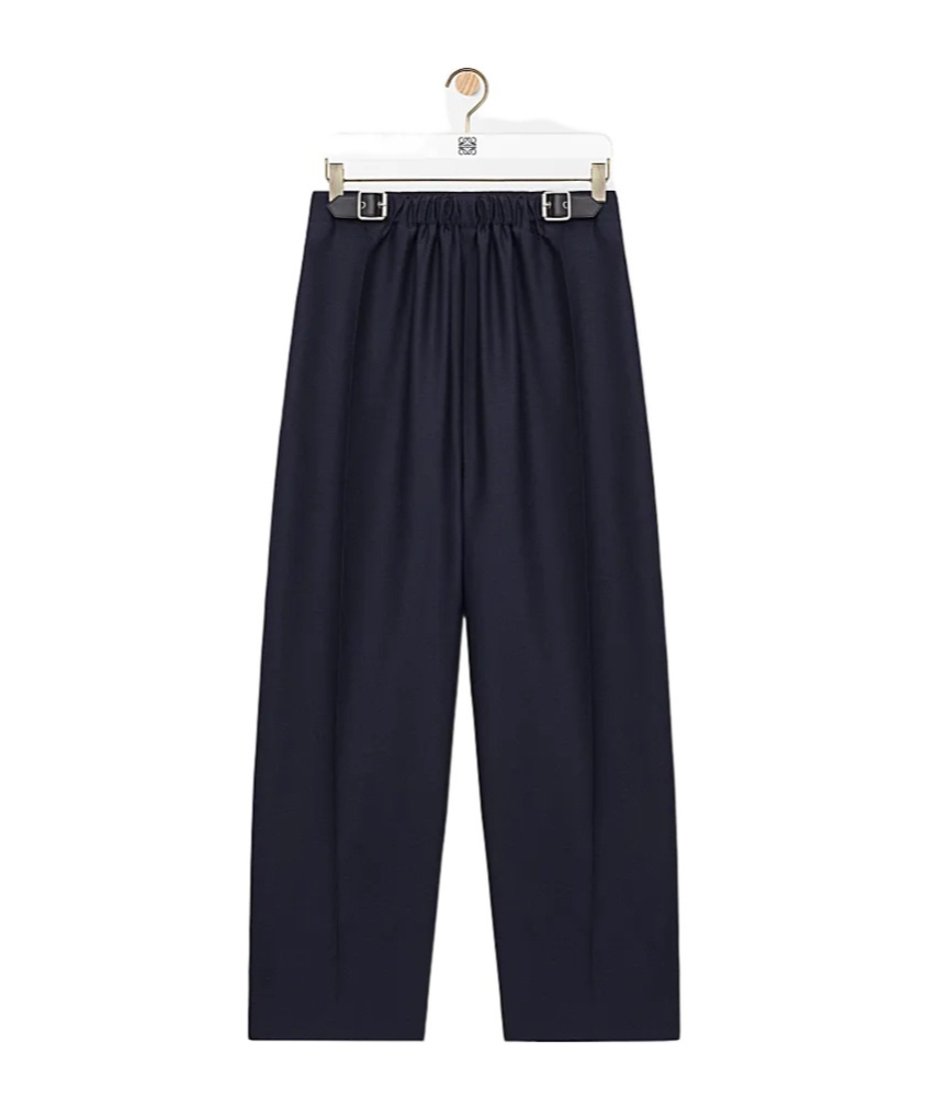 Loewe Womens Navy Blue Belted Wide-leg Wool-silk Blend Trousers In Blue