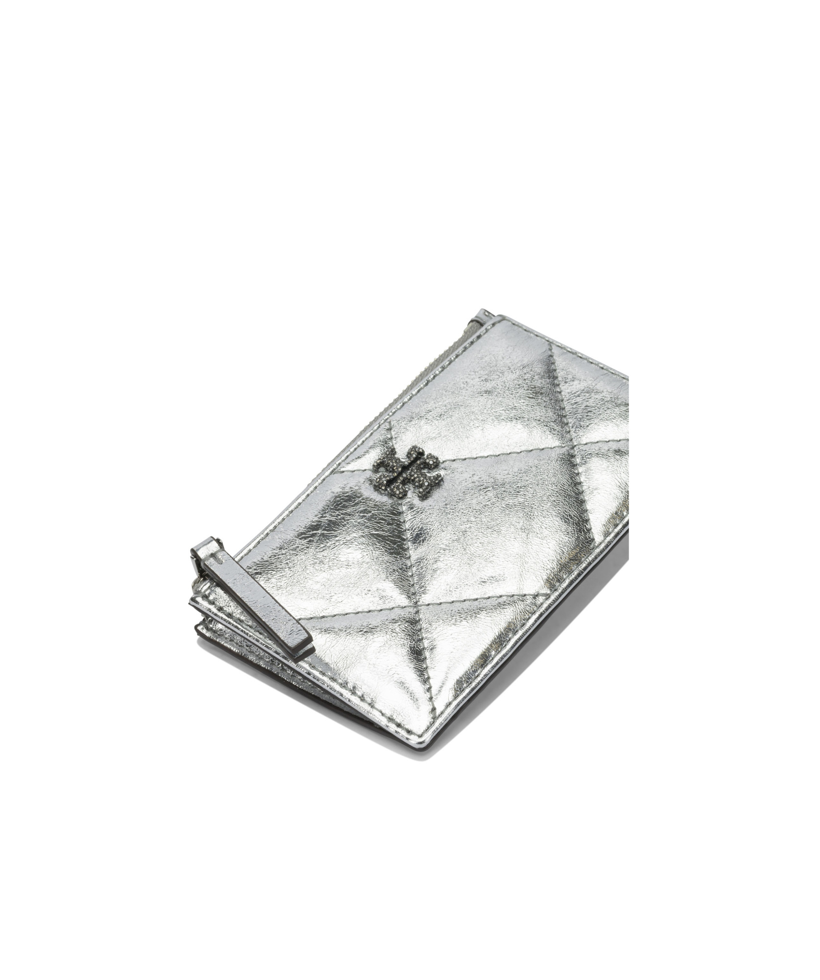 Tory Burch Metallic Quilted Wallets And Card Holders In Silver